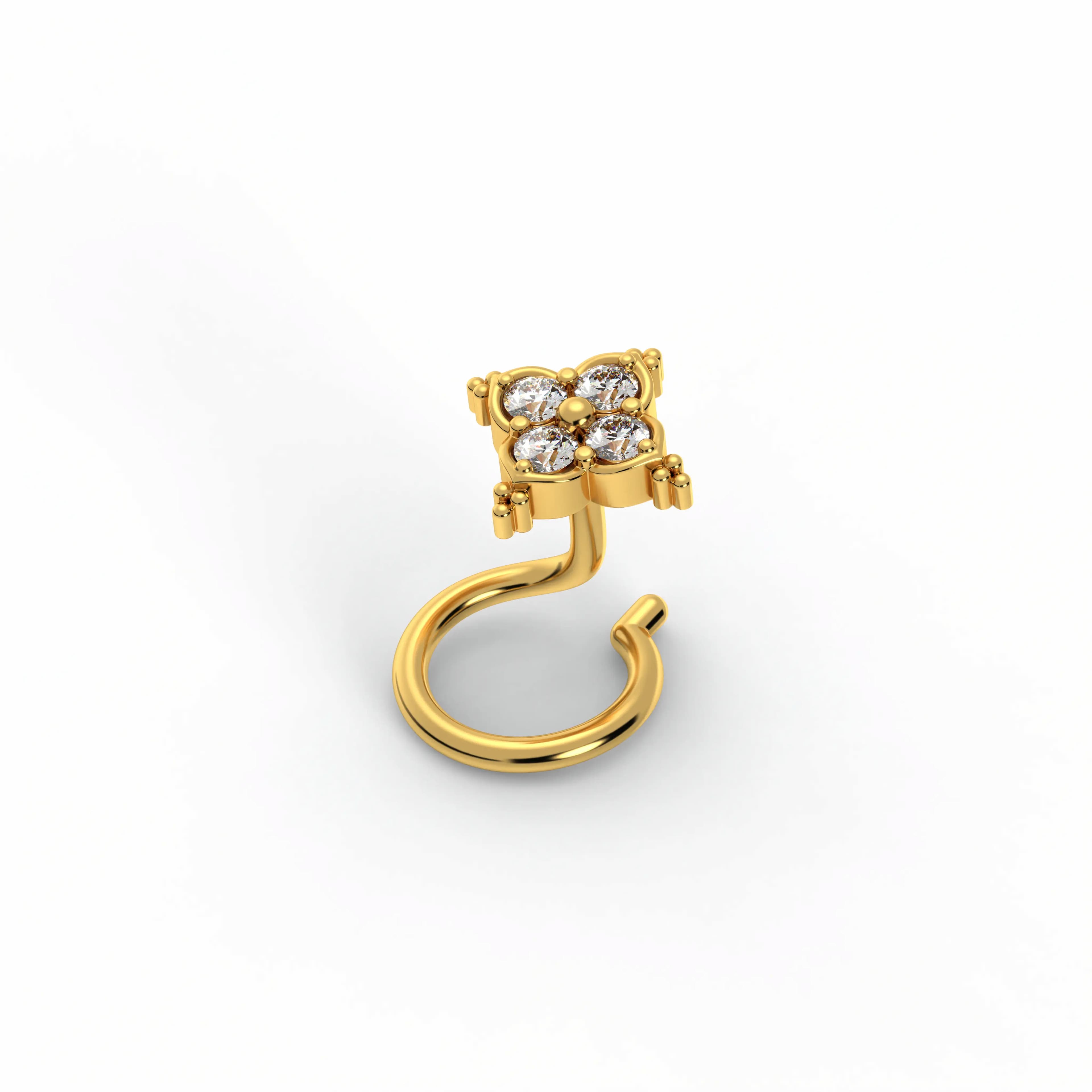 Lab-Grown Diamond Nose Pin in 22K Yellow Gold – 0.05 Ct, 4 Diamonds, 0.5 g (Design K1-97)