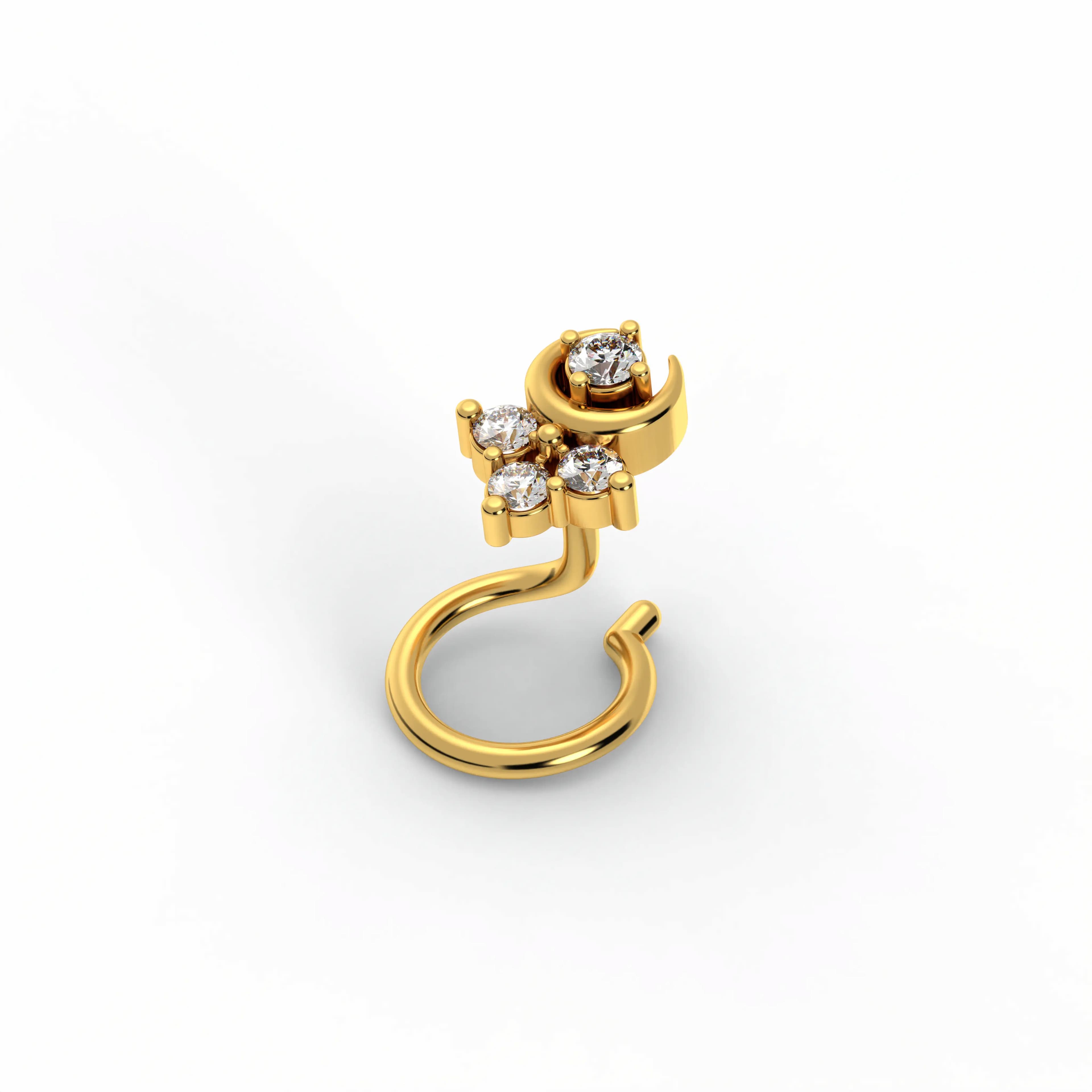 Lab-Grown Diamond Nose Pin in 22K Yellow Gold – 0.06 Ct, 4 Diamonds, 0.6 g