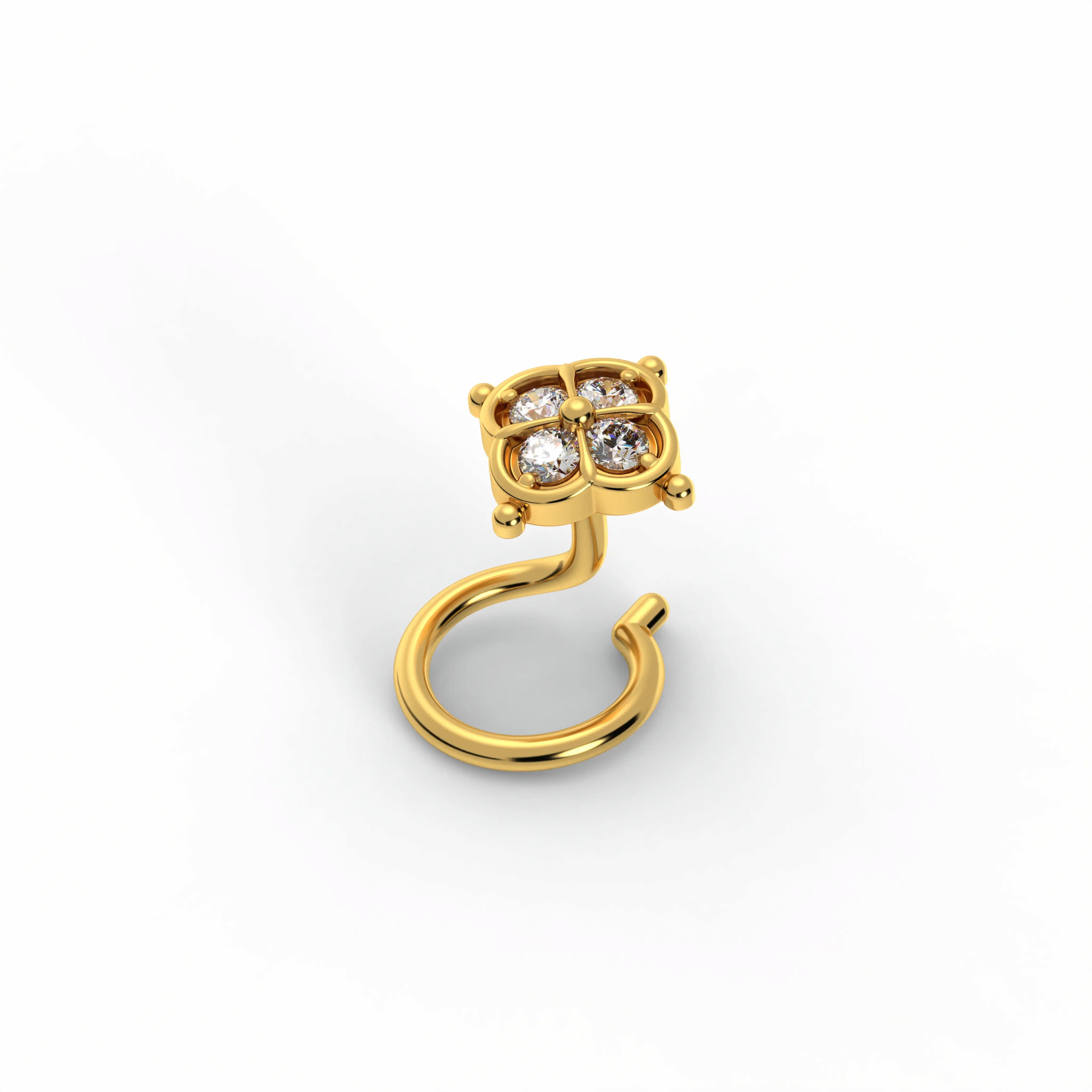 Lab-Grown Diamond Nose Pin in 22K Yellow Gold – 0.05 Ct, 4 Diamonds, 0.5 g (Design K1-99)