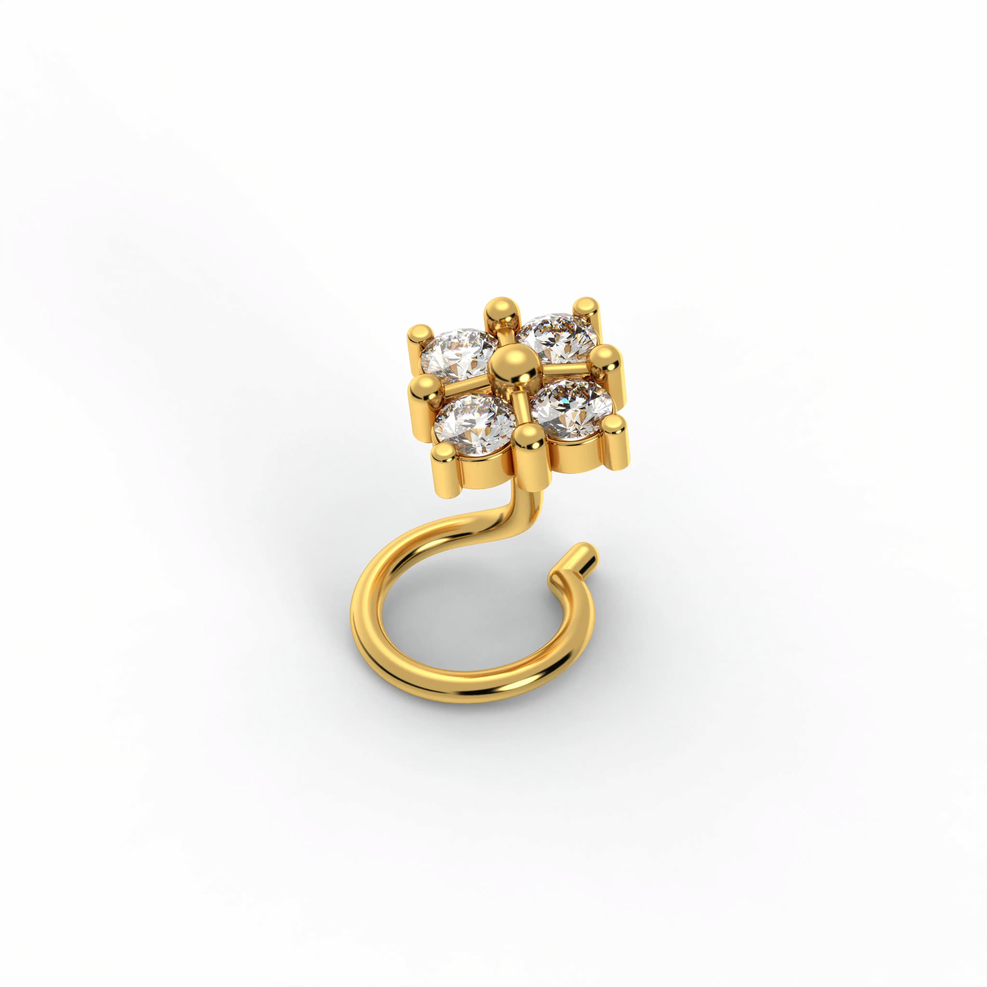Lab-Grown Diamond Nose Pin in 22K Yellow Gold – 0.14 Ct, 4 Diamonds, 0.6 g