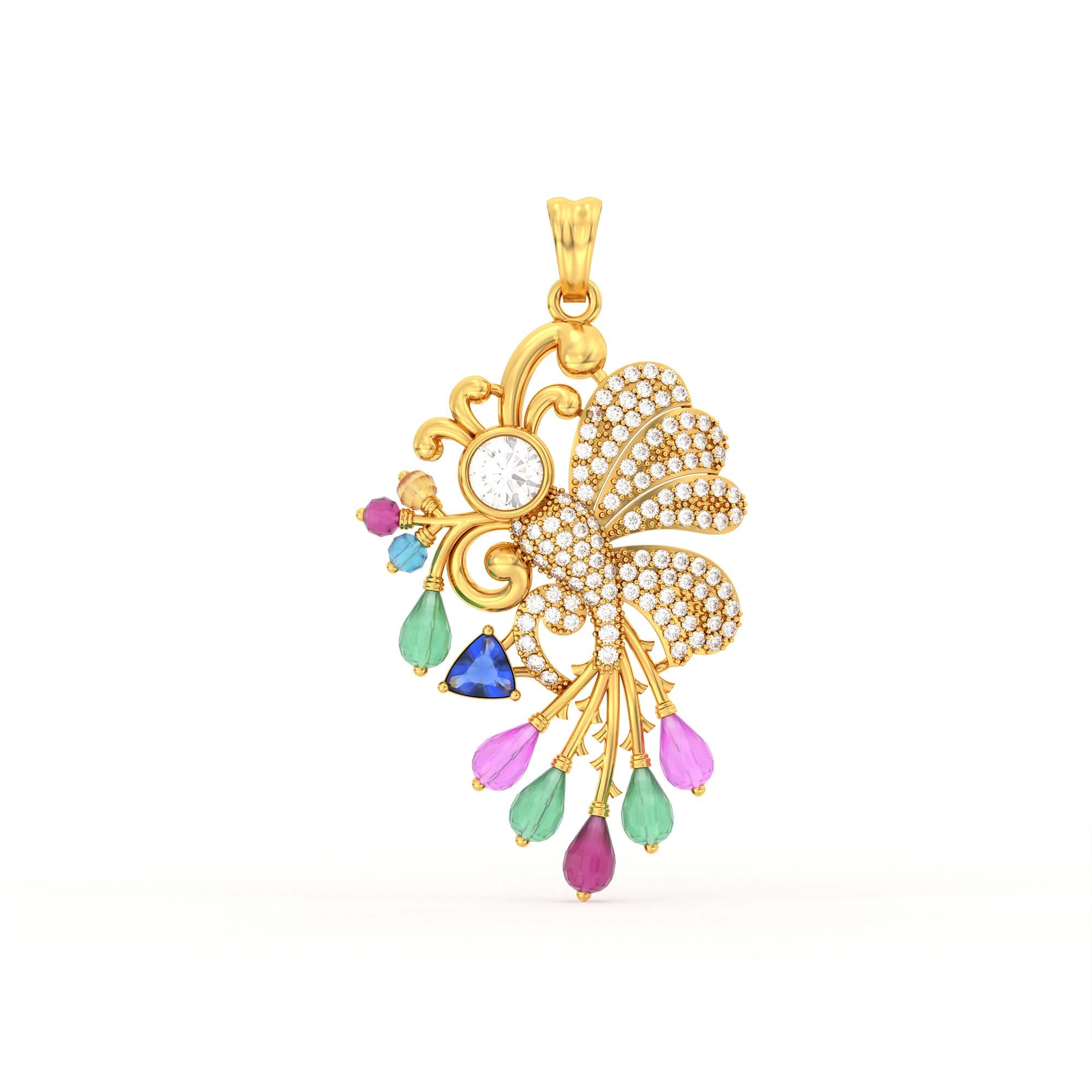 Lab-Grown Diamond Pendant for Women in 22K Yellow Gold – 0.65 Ct, 110 Diamonds