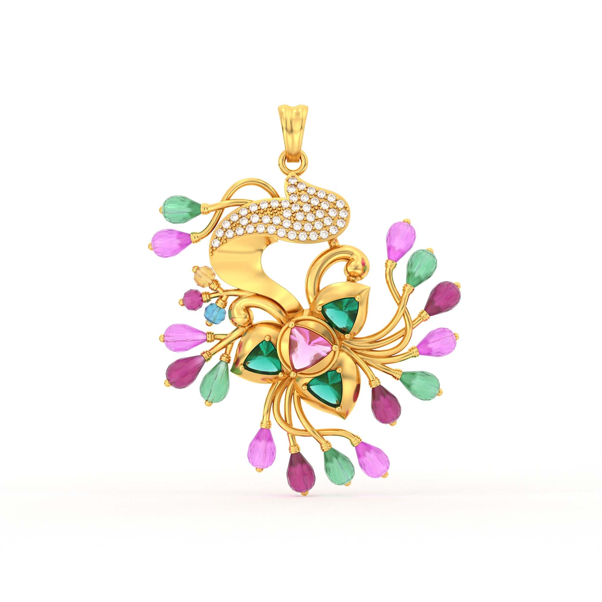 Lab-Grown Diamond Pendant for Women in 22K Yellow Gold – 0.48 Ct, 49 Diamonds