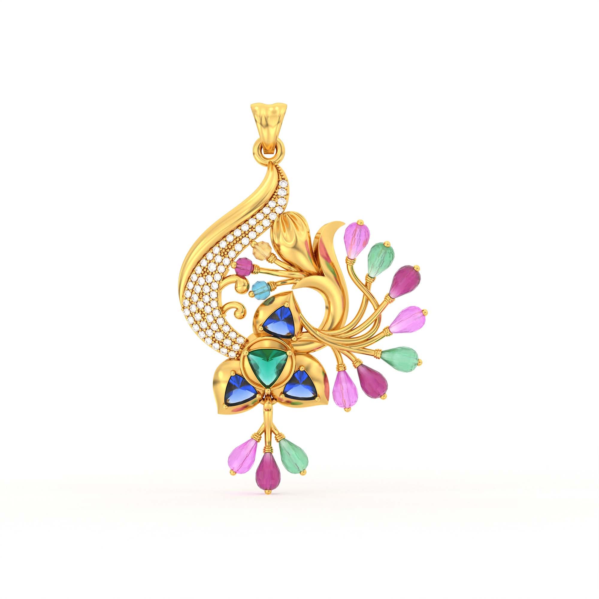 Lab-Grown Diamond Pendant for Women in 22K Yellow Gold – 0.04 Ct, 65 Diamonds