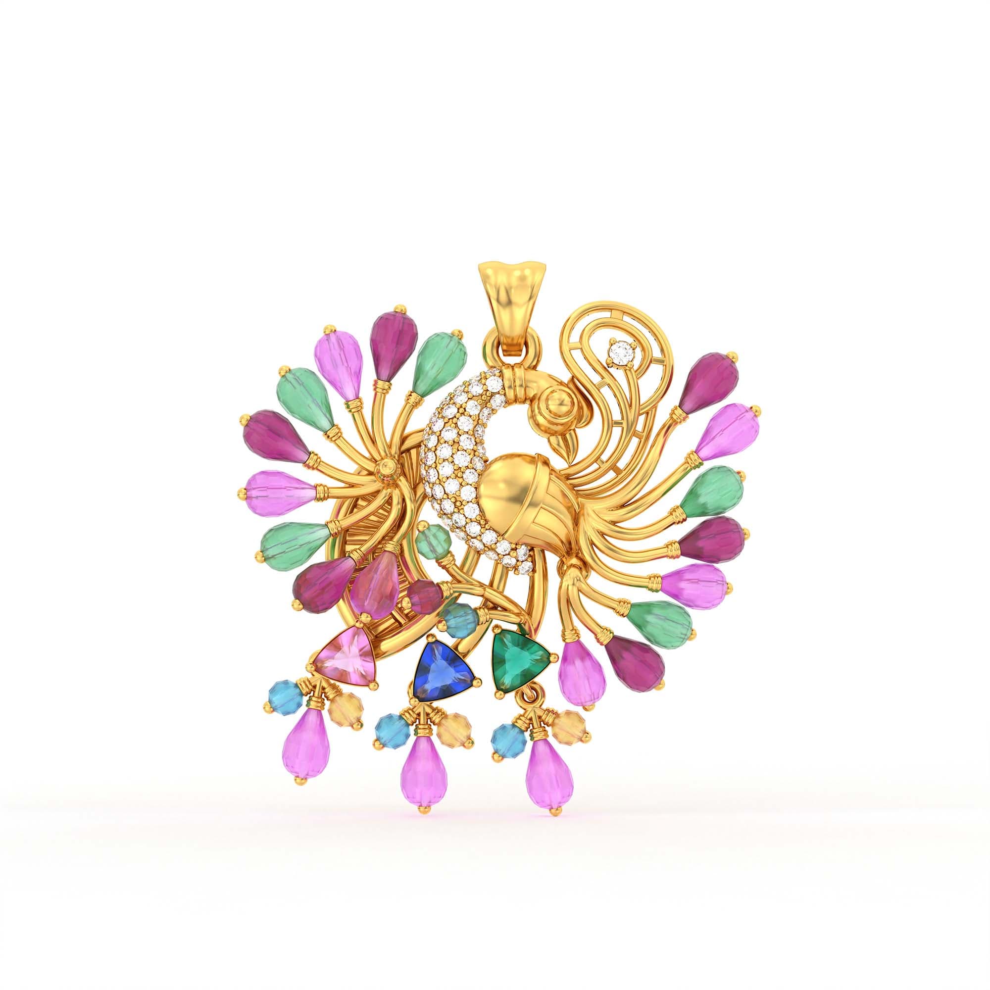 Lab-Grown Diamond Pendant for Women in 22K Yellow Gold – 0.24 Ct, 48 Diamonds