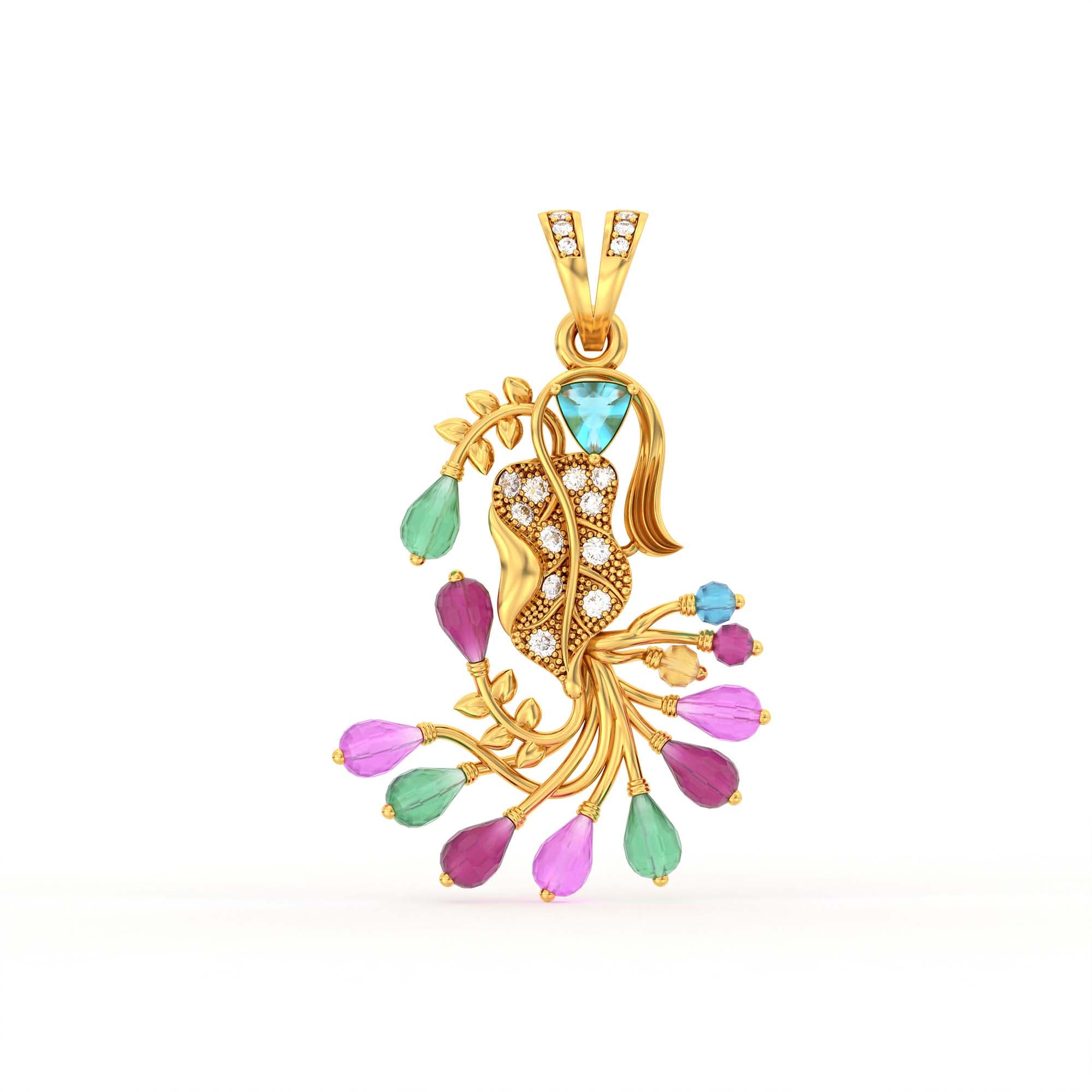 Lab-Grown Diamond Pendant for Women in 22K Yellow Gold – 0.03 Ct, 17 Diamonds