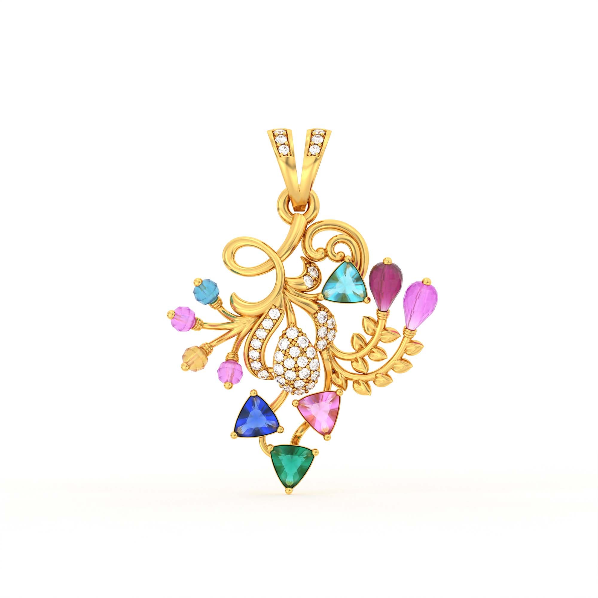 Lab-Grown Diamond Pendant for Women in 22K Yellow Gold – 0.08 Ct, 38 Diamonds