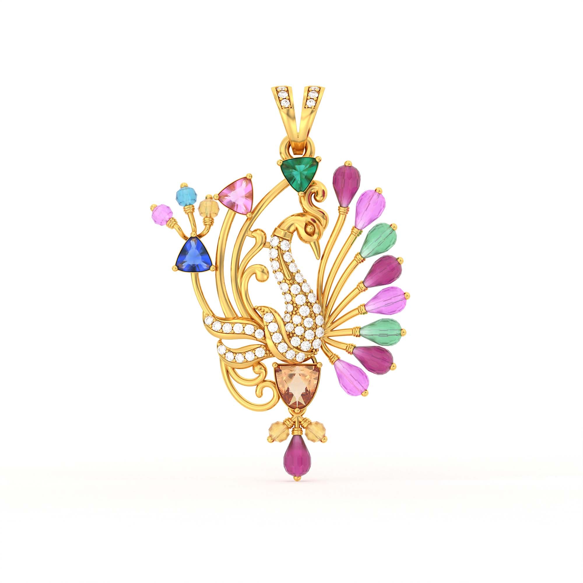 Lab-Grown Diamond Pendant for Women in 22K Yellow Gold – 0.06 Ct, 51 Diamonds
