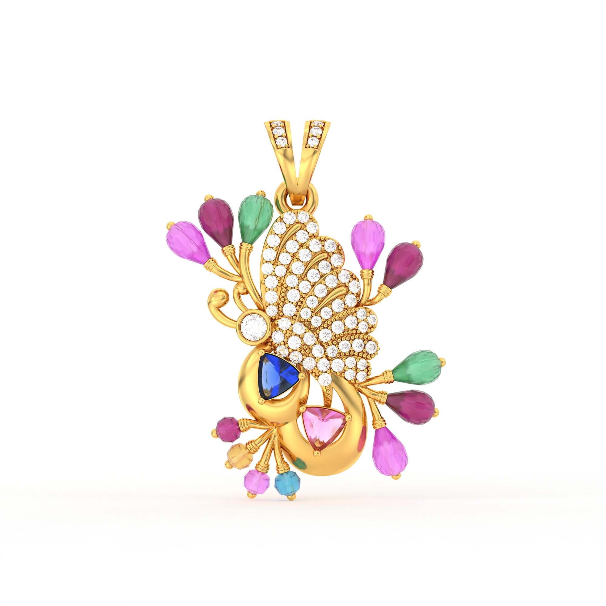 Lab-Grown Diamond Pendant for Women in 22K Yellow Gold – 0.63 Ct, 68 Diamonds