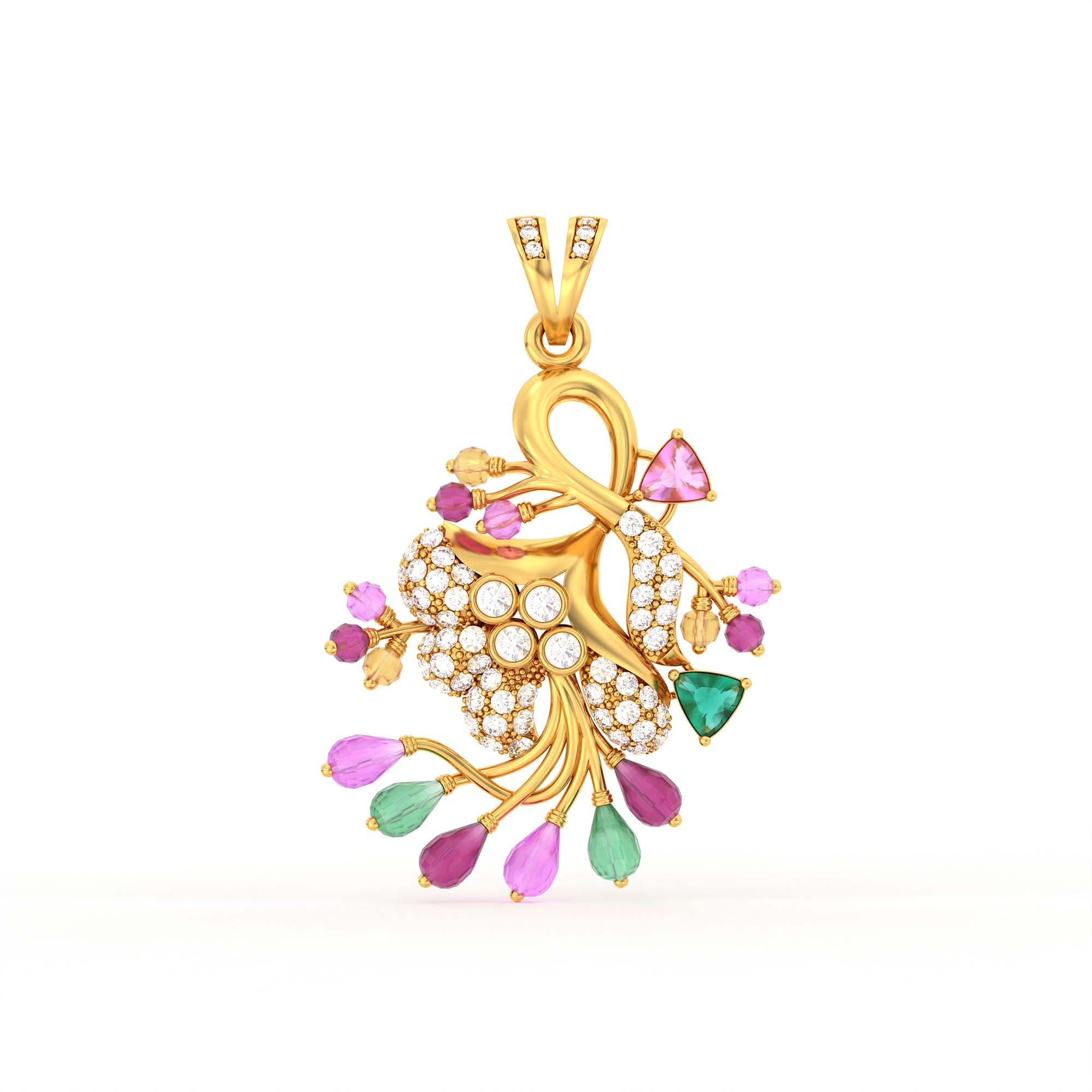 Lab-Grown Diamond Pendant for Women in 22K Yellow Gold – 0.89 Ct, 59 Diamonds