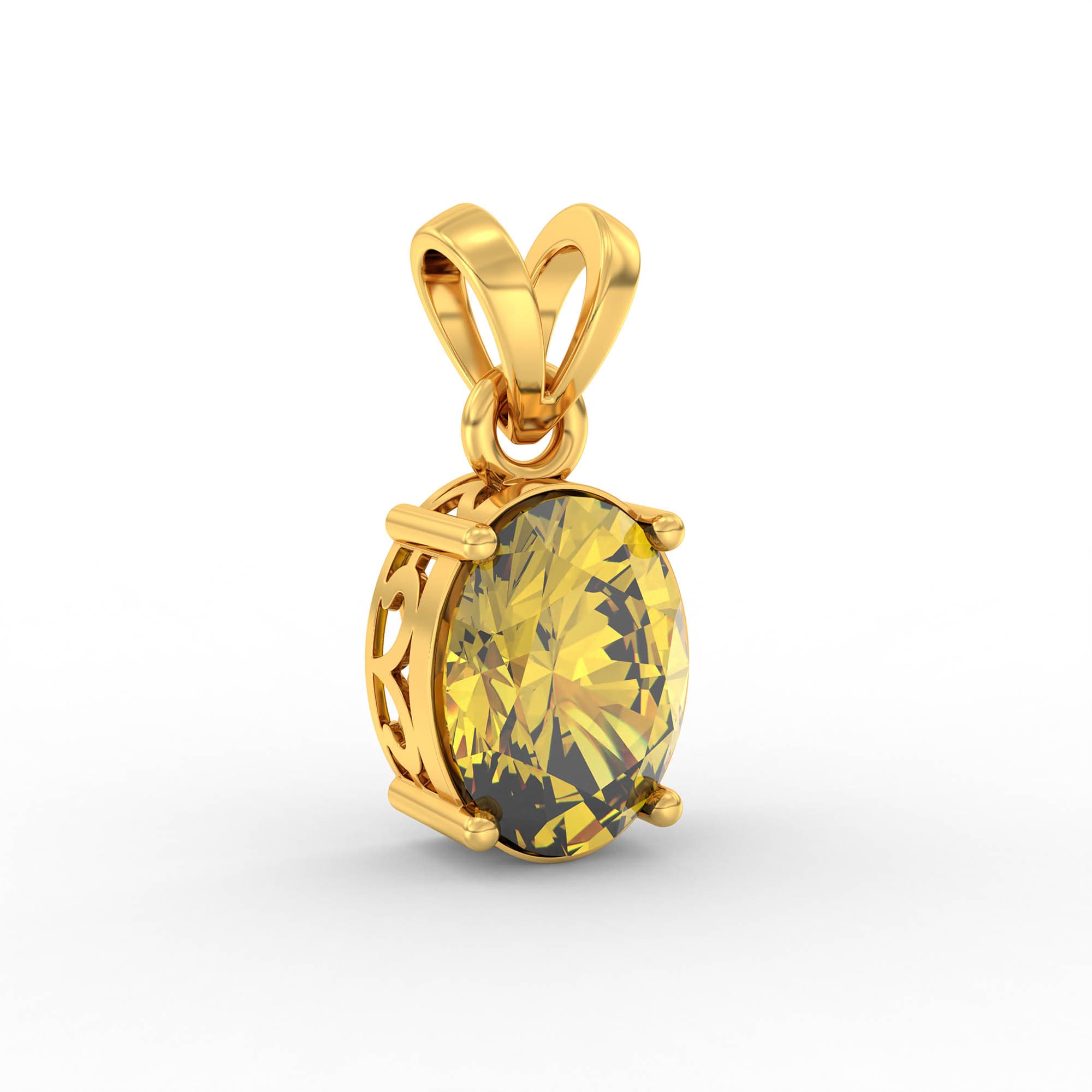 Yellow Sapphire (Pukhraj) Pendant in 22K Yellow Gold – Oval 8x6 mm, Prong Setting, 1 g (Design K1-1)