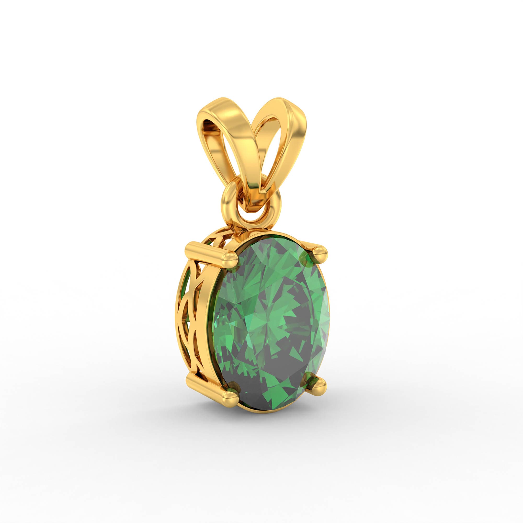 Emerald (Panna) Pendant in 22K Yellow Gold – Oval 8x6 mm, Prong Setting, 1 g (Design K1-2)