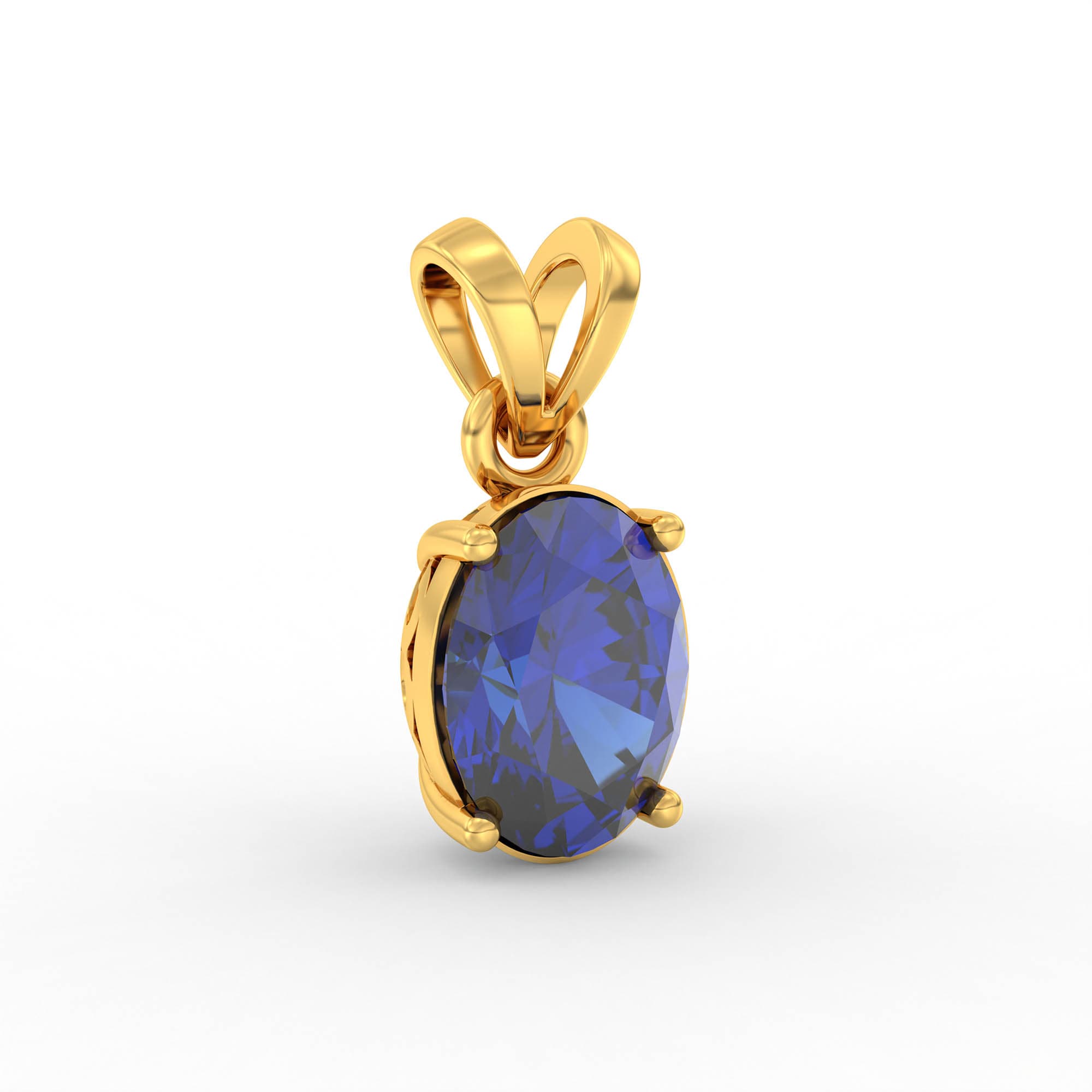 Blue Sapphire (Neelam) Pendant in 22K Yellow Gold – Oval 8x6 mm, Prong Setting, 1 g (Design K1-3)