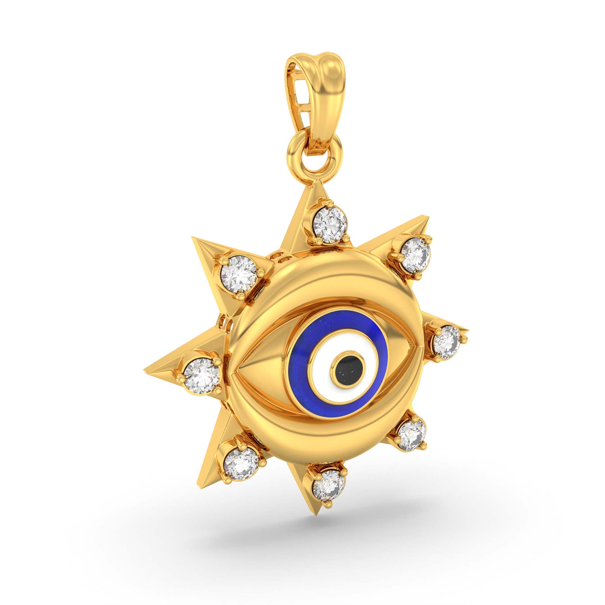 Evil Eye Pendant with Lab-Grown Diamonds in 22K Yellow Gold – 0.22 Ct, 2 g (Design K1-12)