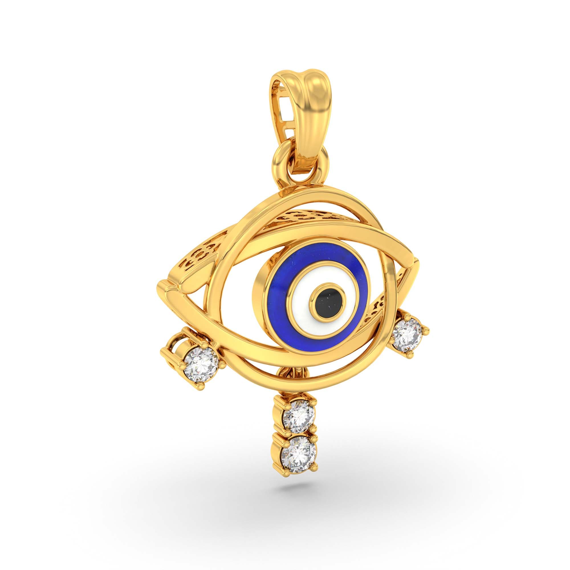 Evil Eye Pendant with Lab-Grown Diamonds in 22K Yellow Gold – 0.12 Ct