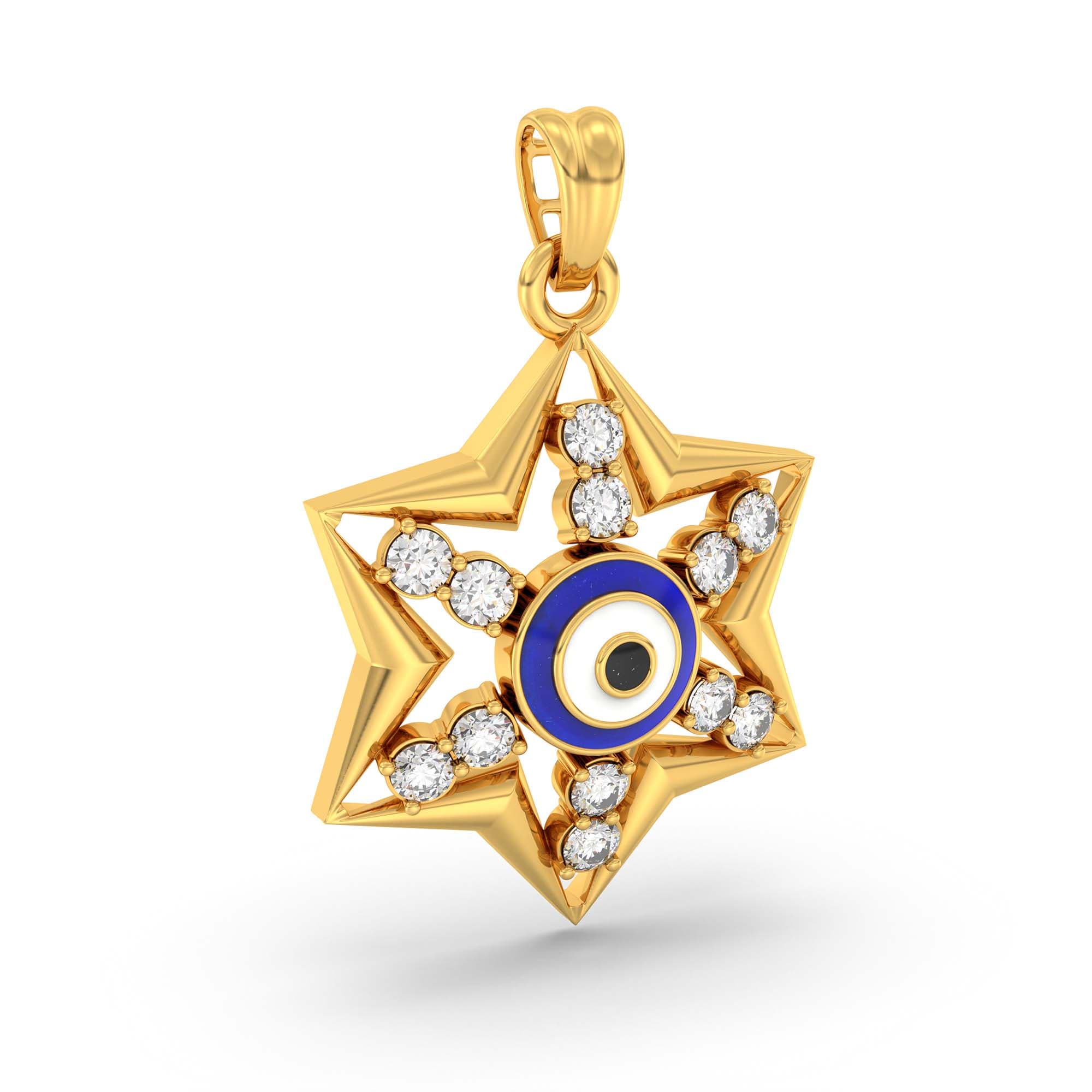 Evil Eye Pendant with Lab-Grown Diamonds in 22K Yellow Gold – 0.32 Ct