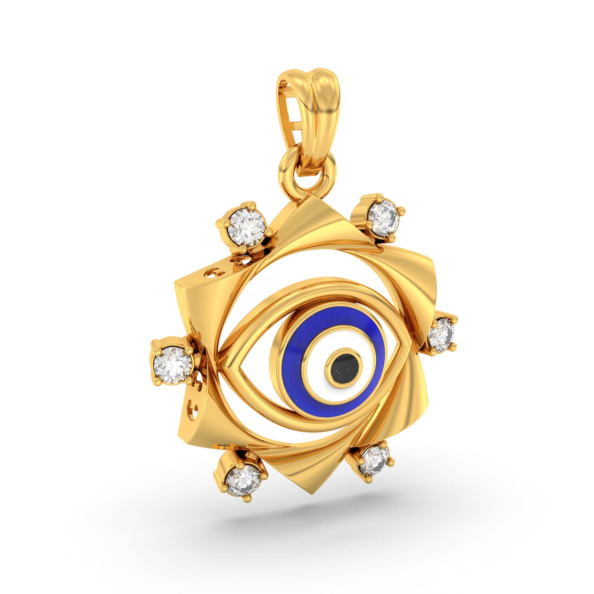 Evil Eye Pendant with Lab-Grown Diamonds in 22K Yellow Gold – 0.16 Ct, 2.2 g (Design K1-16)