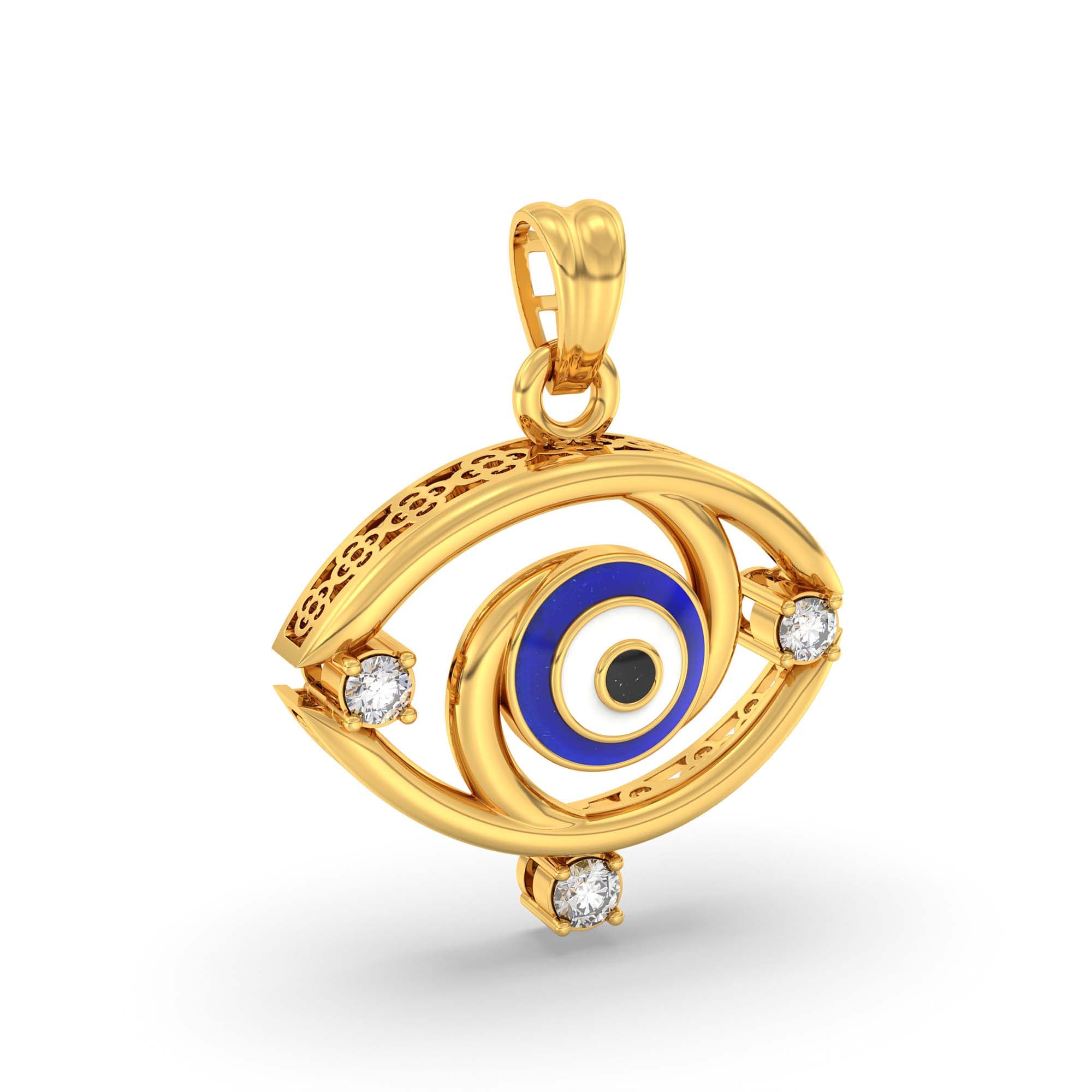 Evil Eye Pendant with Lab-Grown Diamonds in 22K Yellow Gold – 0.09 Ct
