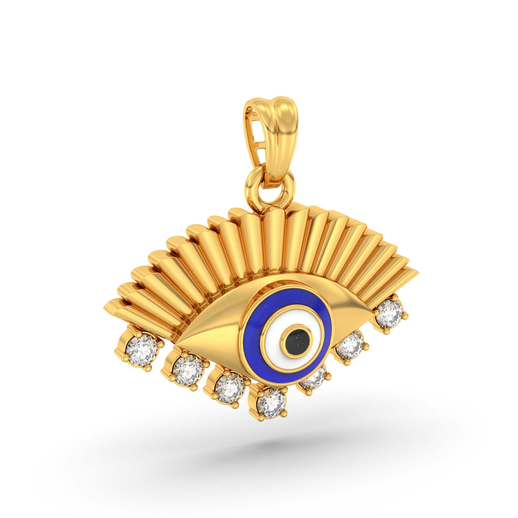 Evil Eye Pendant with Lab-Grown Diamonds in 22K Yellow Gold – 0.19 Ct