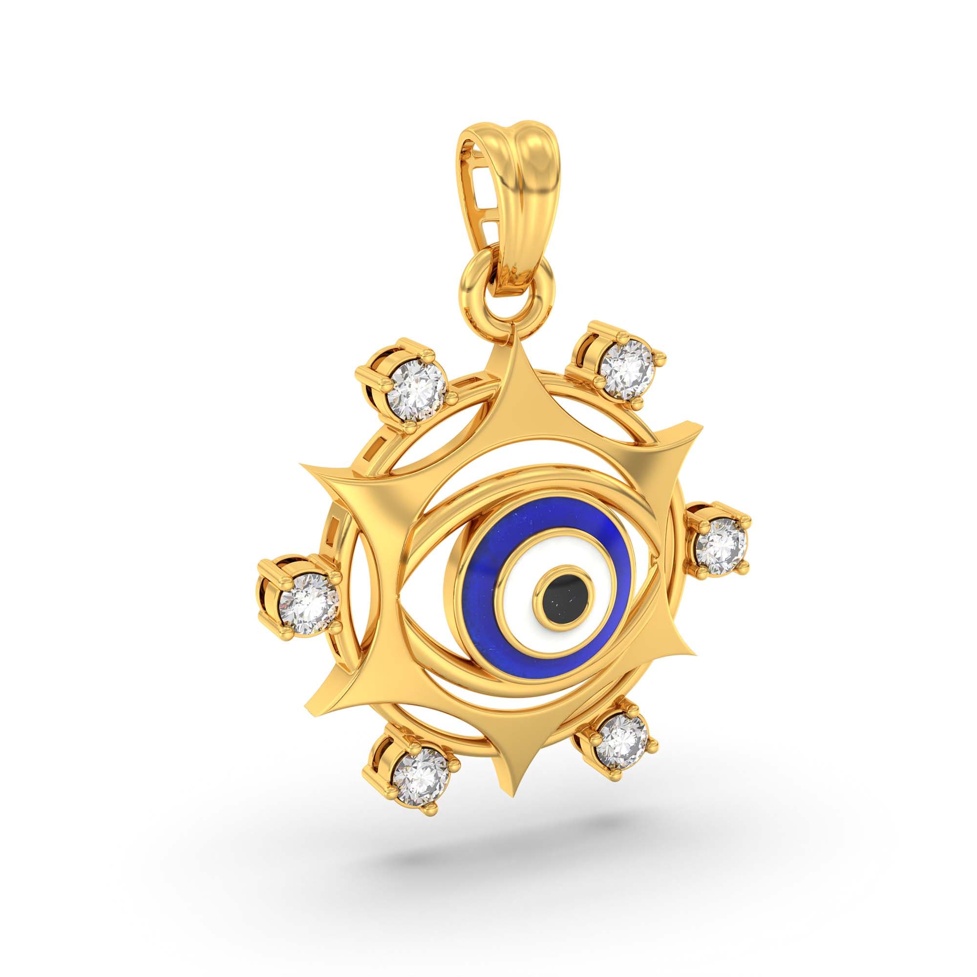 Evil Eye Pendant with Lab-Grown Diamonds in 22K Yellow Gold – 0.16 Ct, 1.7 g