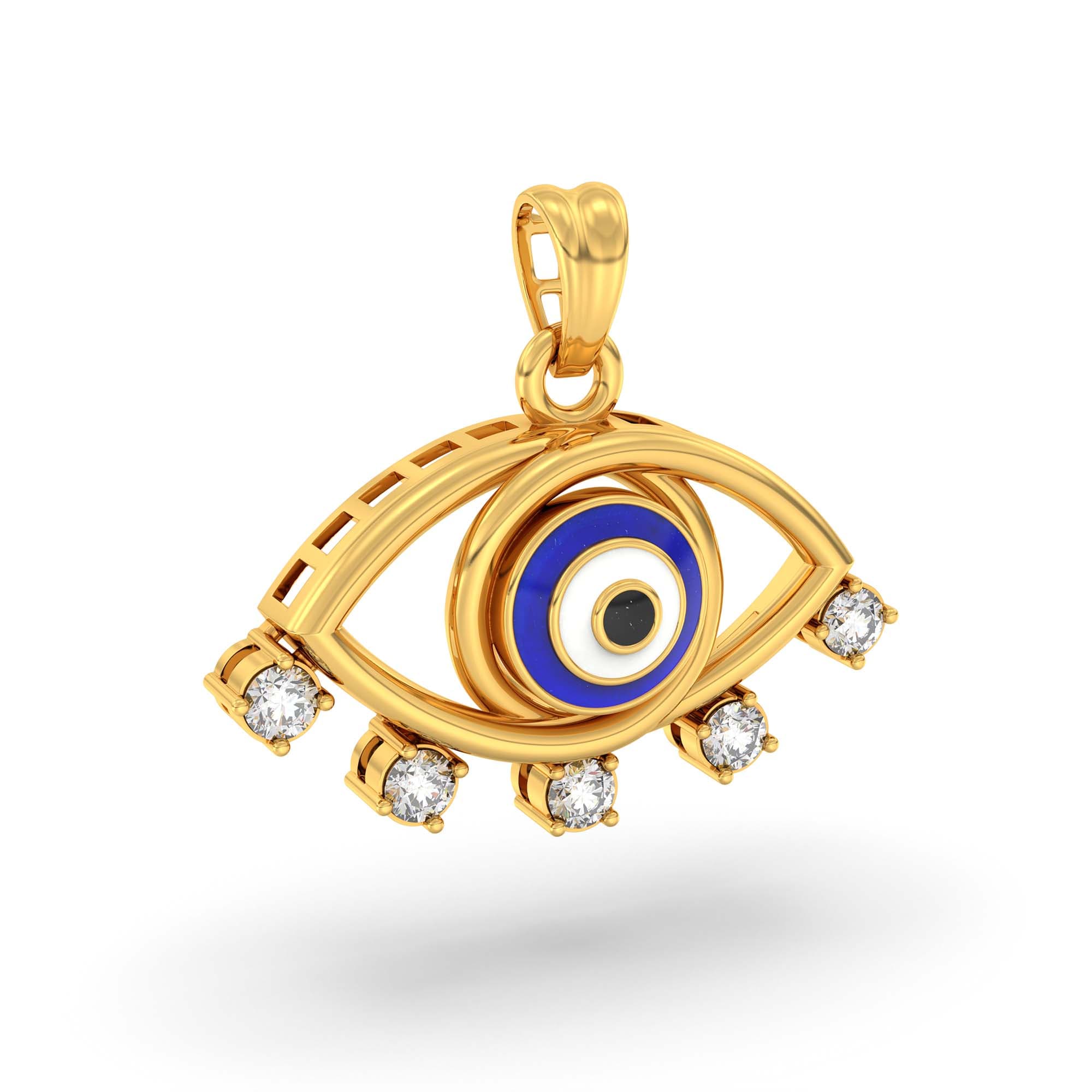 Evil Eye Pendant with Lab-Grown Diamonds in 22K Yellow Gold – 0.18 Ct