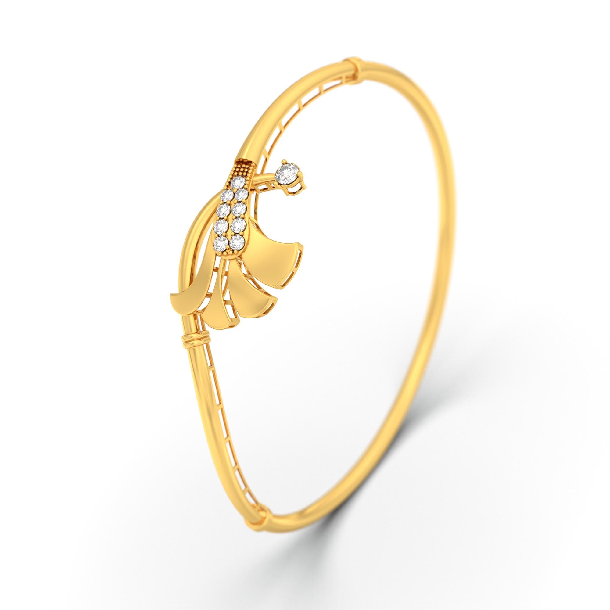 Lab-Grown Diamond Bangle in 22K Yellow Gold – 0.4 Ct, 10 Diamonds, 8 g (Design K2-7)