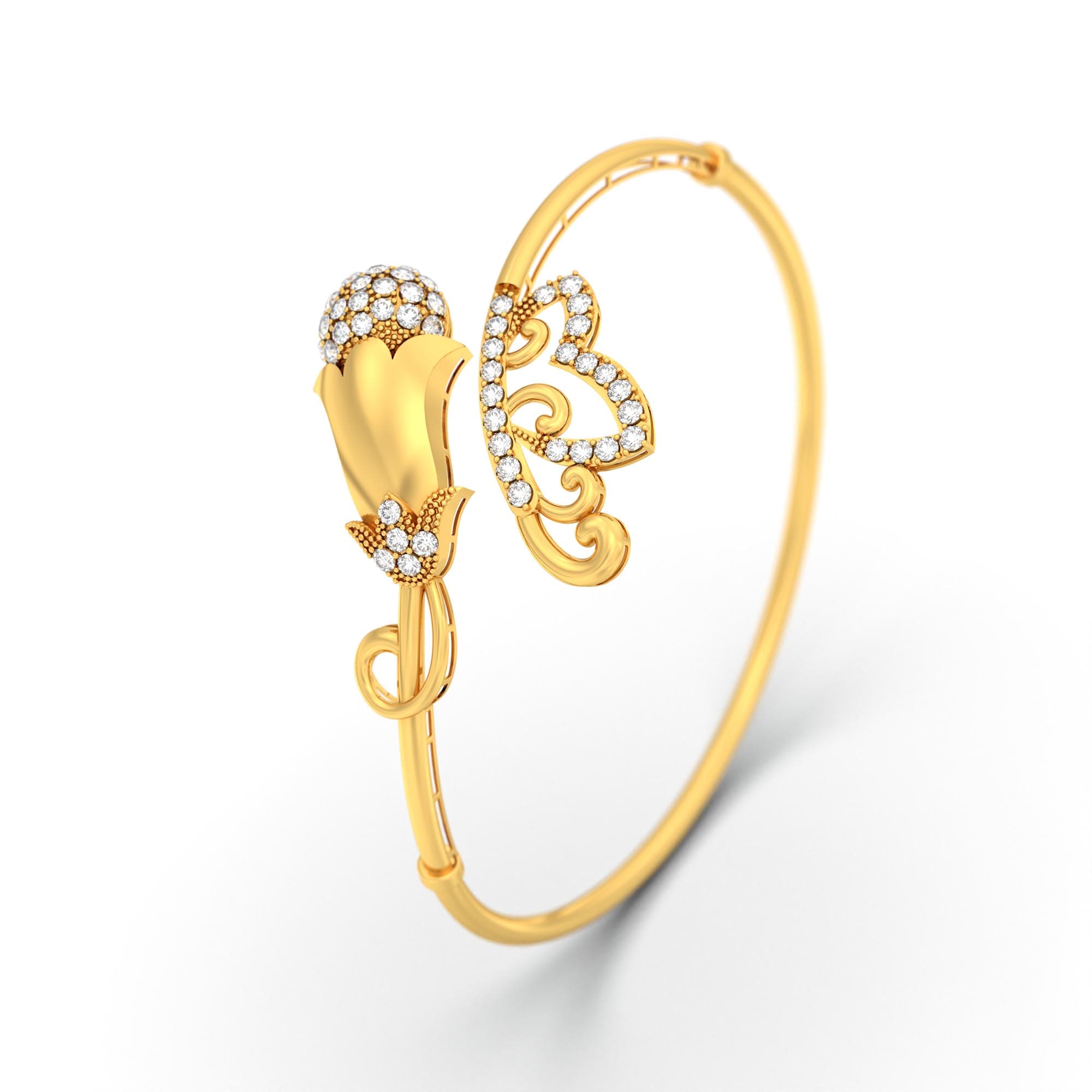 Lab-Grown Diamond Bangle in 22K Yellow Gold – 1.61 Ct, 51 Diamonds