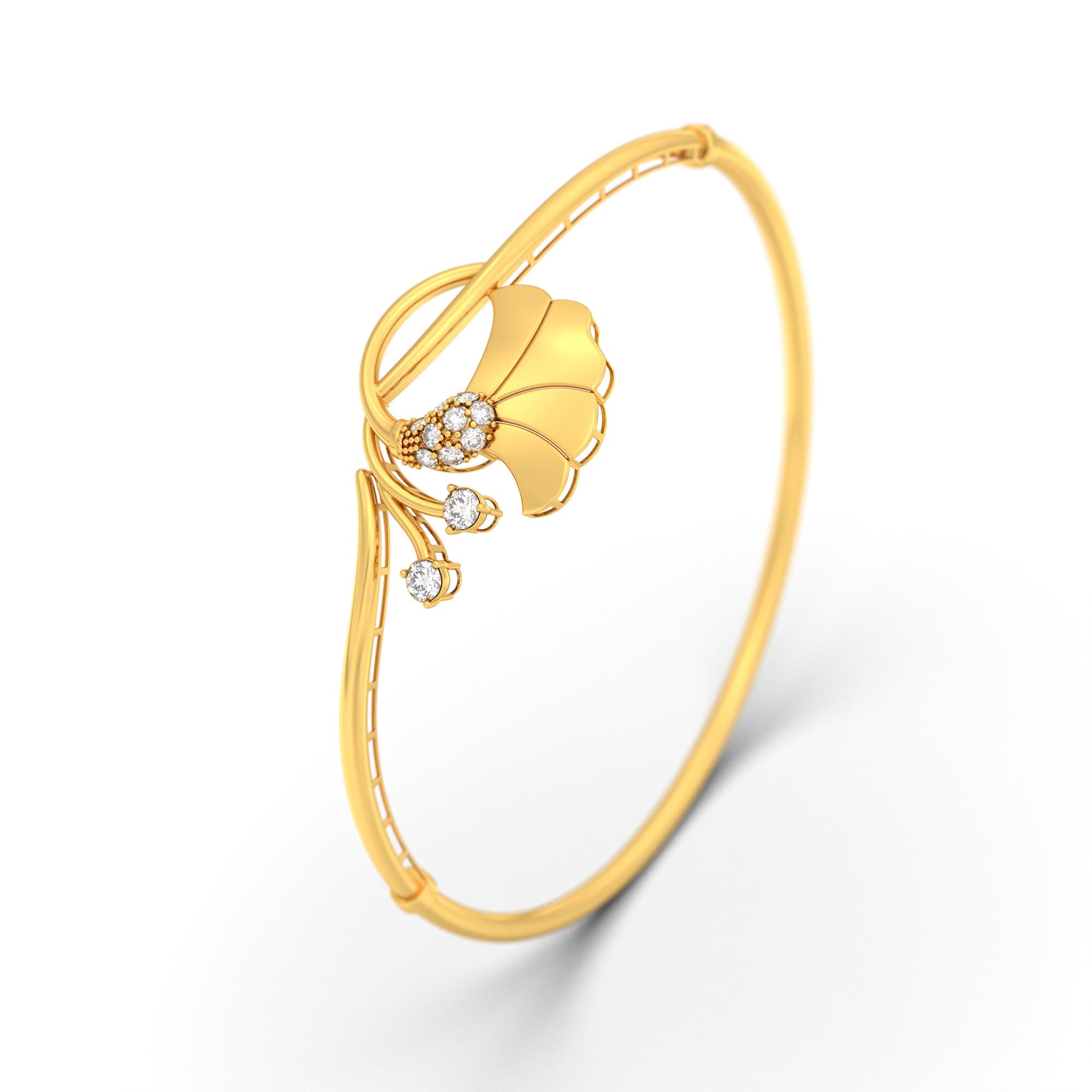 Lab-Grown Diamond Bangle in 22K Yellow Gold – 0.52 Ct, 11 Diamonds