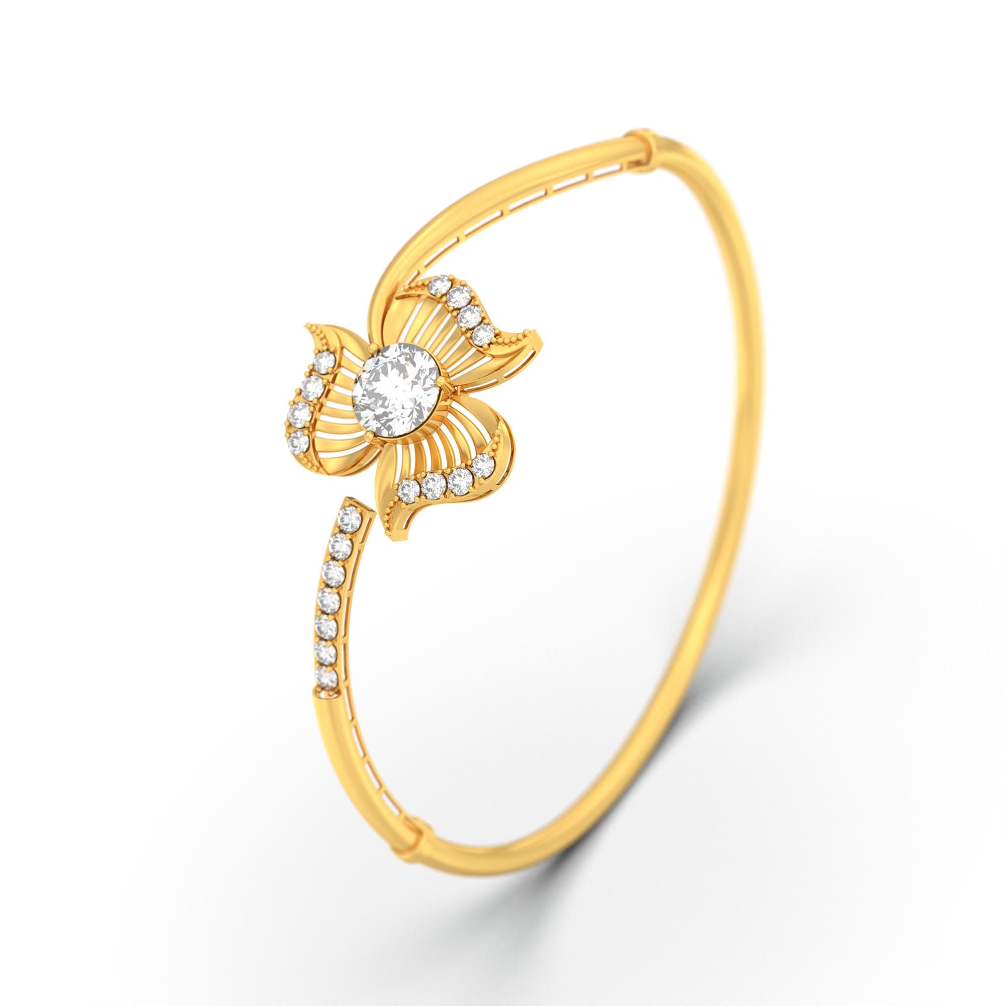 Lab-Grown Diamond Bangle in 22K Yellow Gold – 1.82 Ct, 20 Diamonds
