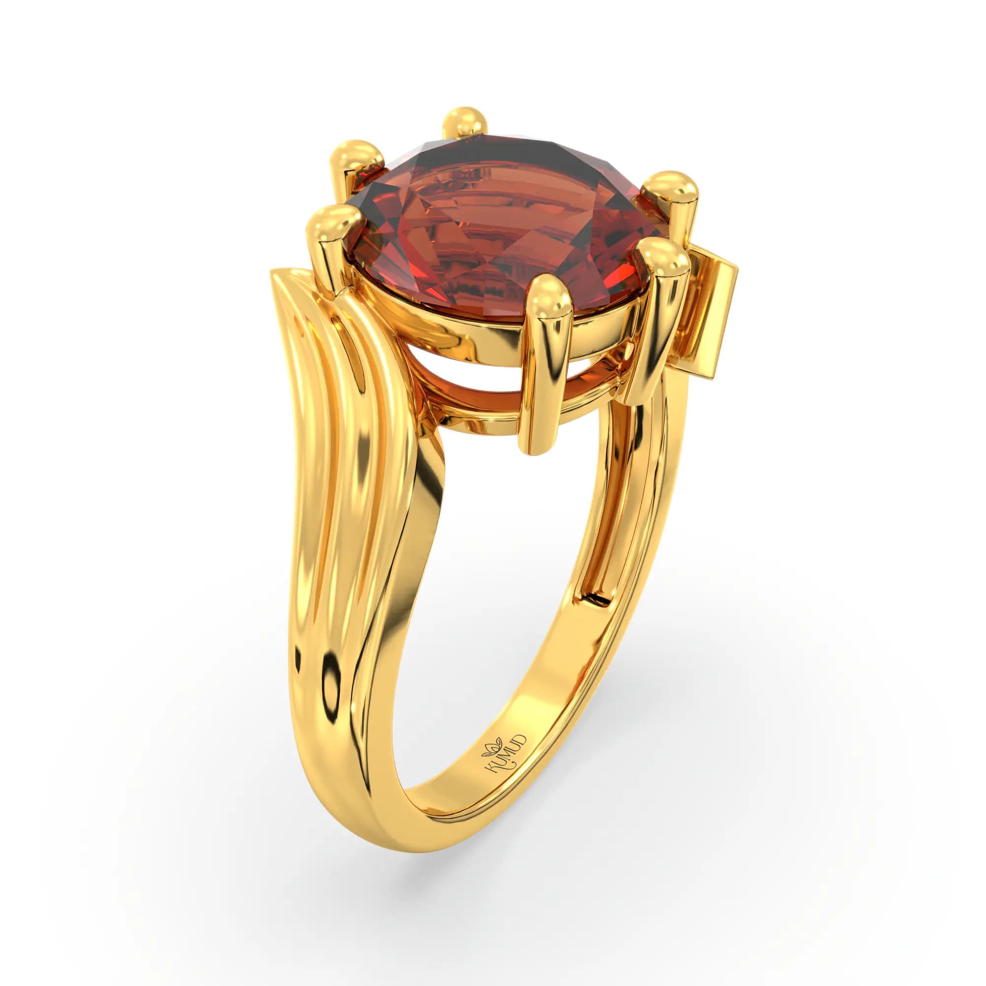 Hessonite (Gomed) Ring for Women in 22K Yellow Gold – Oval 9x8 mm, Prong Setting, 5 g (Design K17A-27)