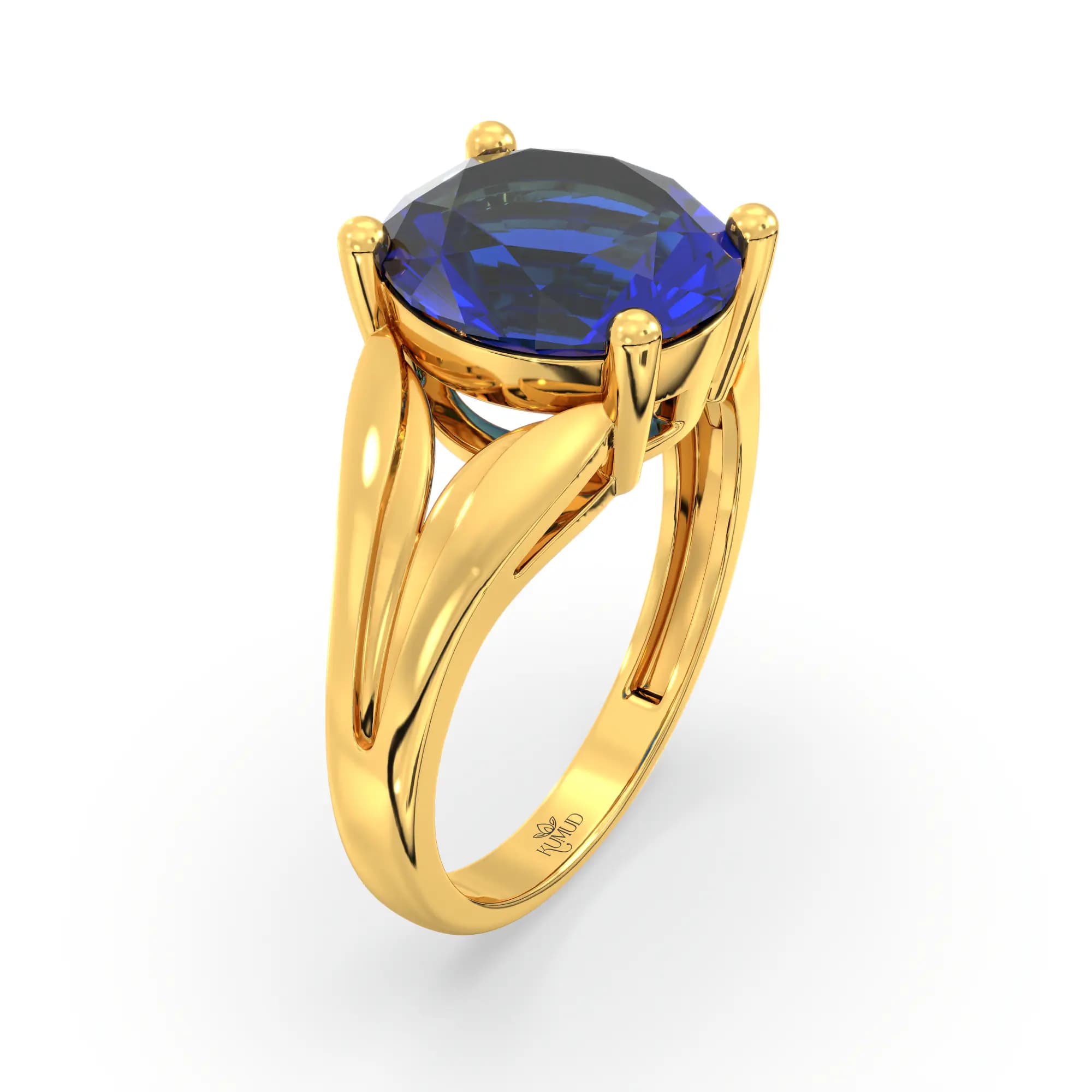 Blue Sapphire (Neelam) Ring for Women in 22K Yellow Gold – Oval 9x8 mm, Prong Setting, 4 g (Design K17A-28)