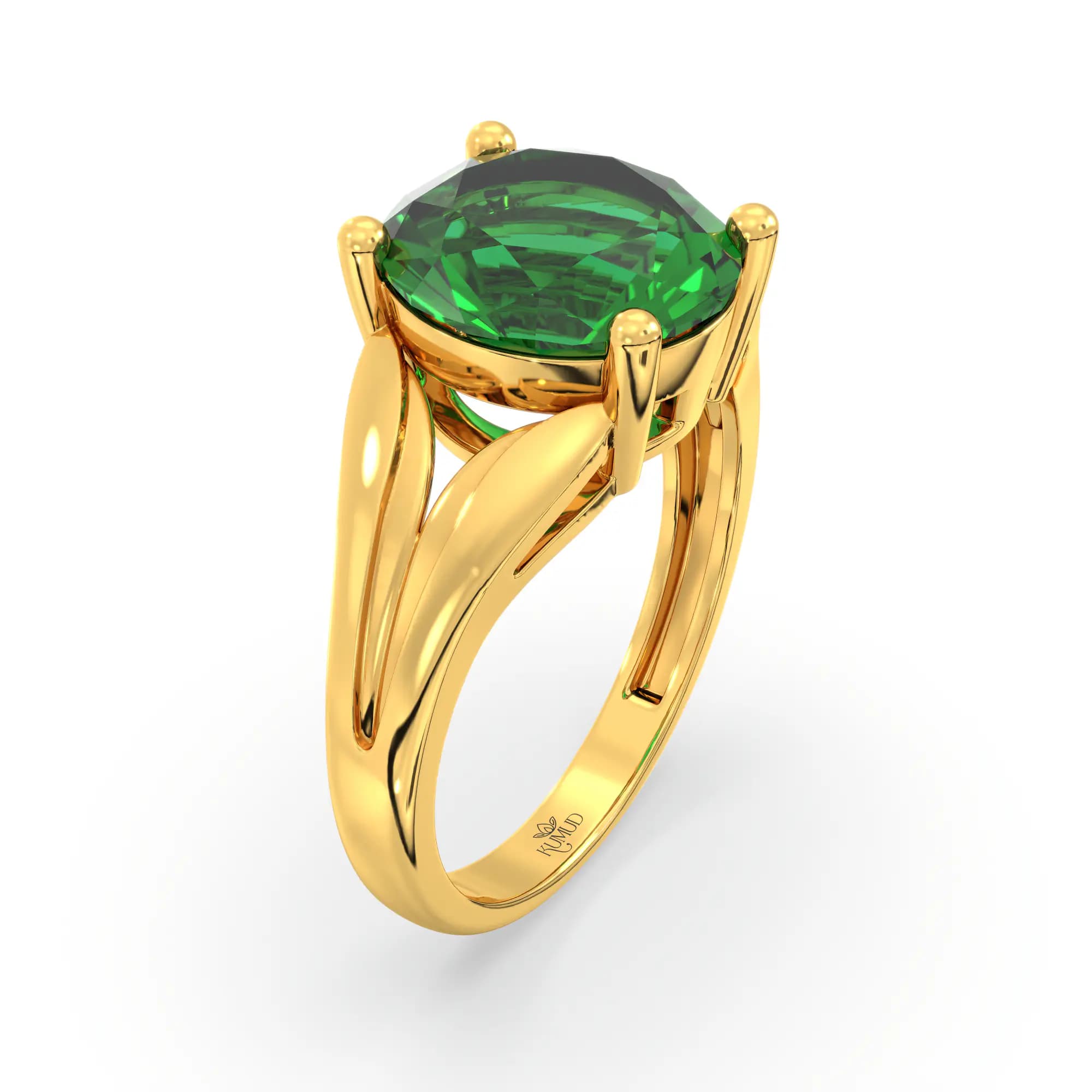 Emerald (Panna) Ring for Women in 22K Yellow Gold – Oval 9x8 mm, Prong Setting, 4 g (Design K17A-28)