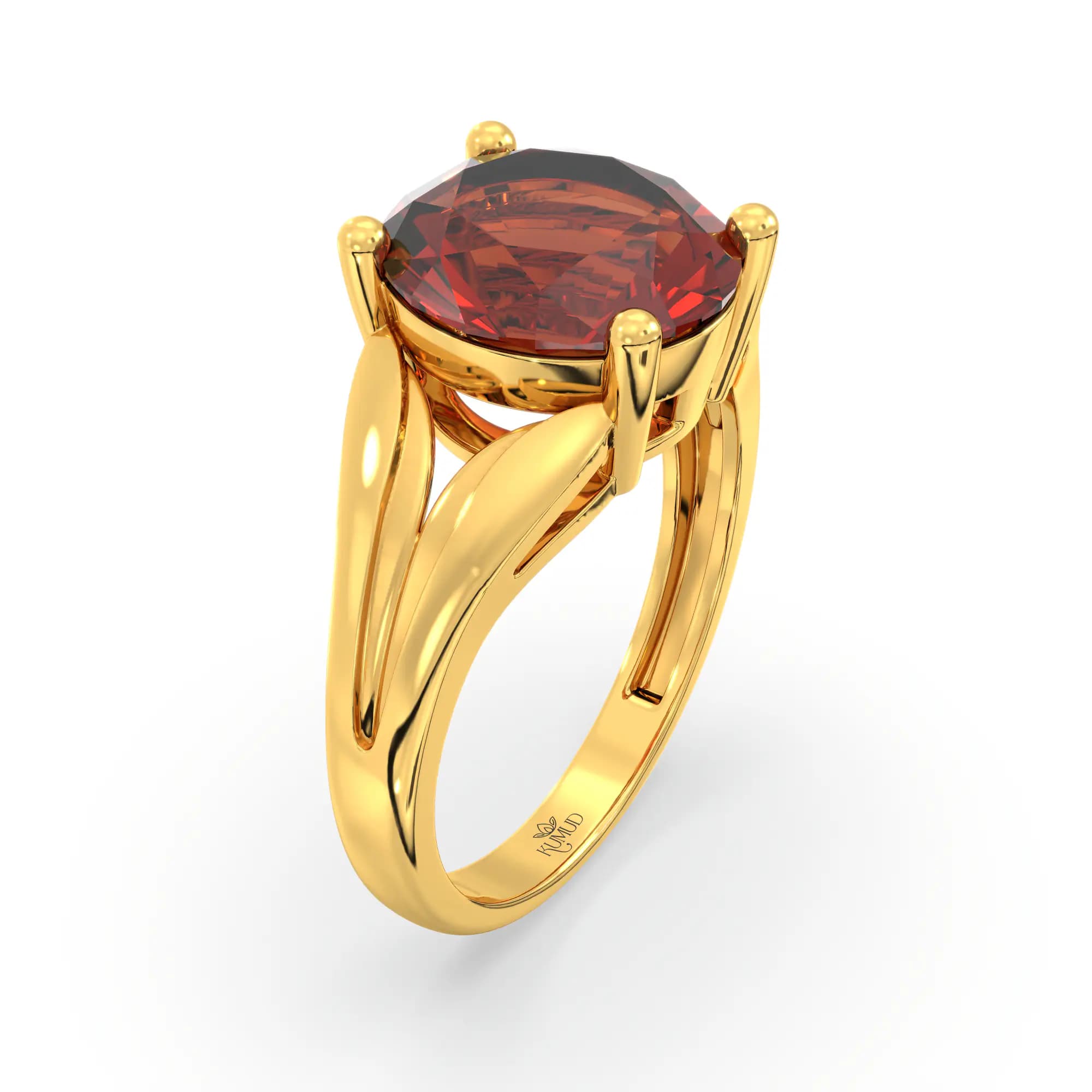 Hessonite (Gomed) Ring for Women in 22K Yellow Gold – Oval 9x8 mm, Prong Setting, 4 g (Design K17A-28)