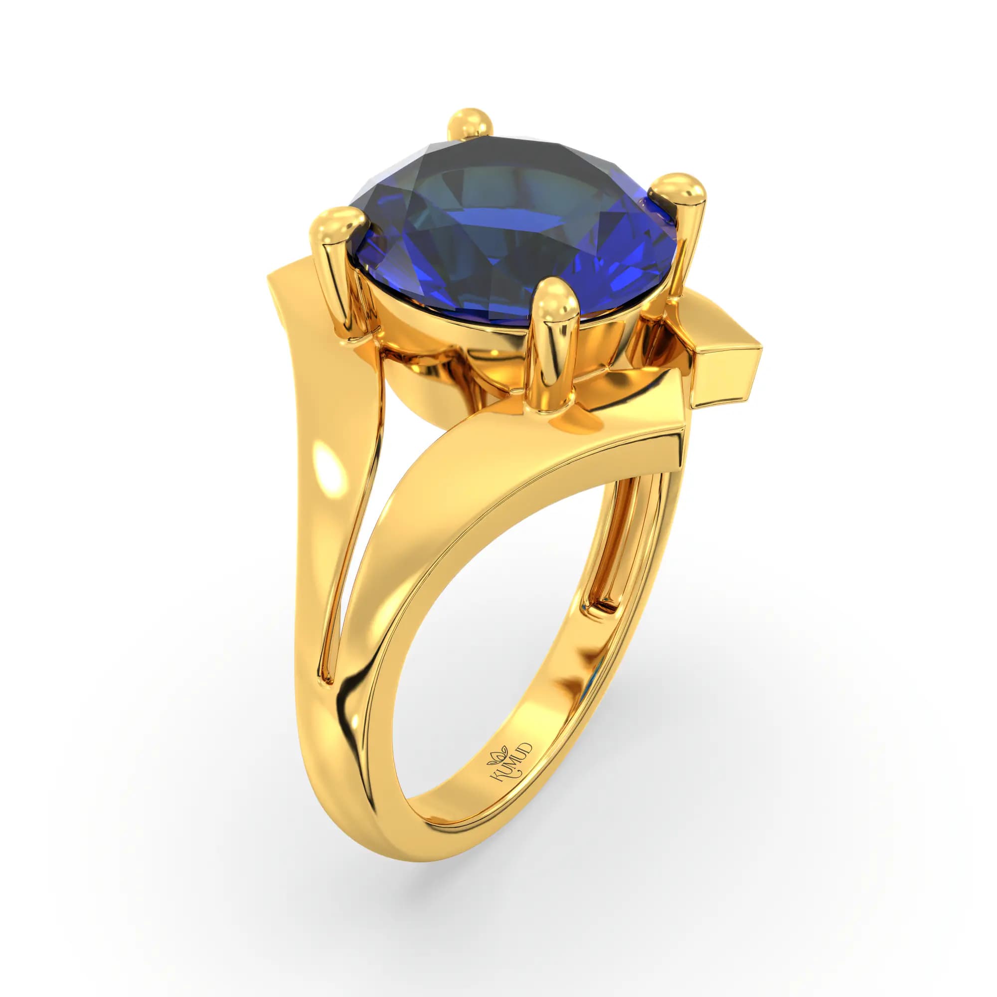 Blue Sapphire (Neelam) Ring for Women in 22K Yellow Gold – Oval 9x8 mm, Prong Setting, 6 g (Design K17A-29)