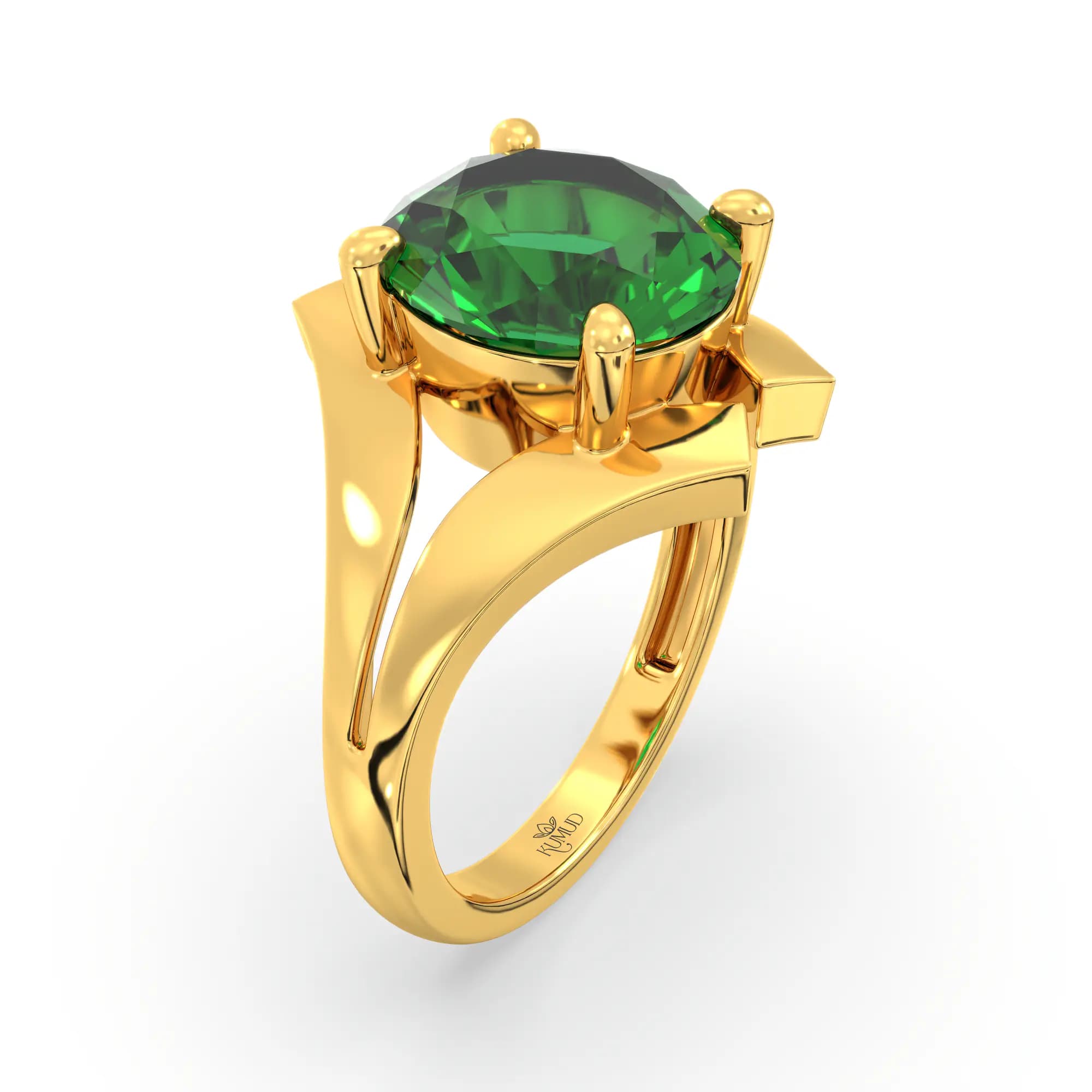 Emerald (Panna) Ring for Women in 22K Yellow Gold – Oval 9x8 mm, Prong Setting, 6 g (Design K17A-29)
