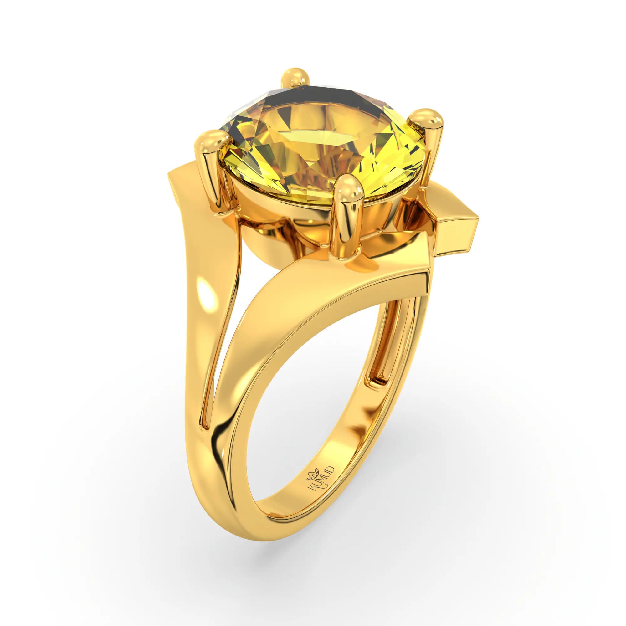 Yellow Sapphire (Pukhraj) Ring for Women in 22K Yellow Gold – Oval 9x8 mm, Prong Setting, 6 g (Design K17A-29)