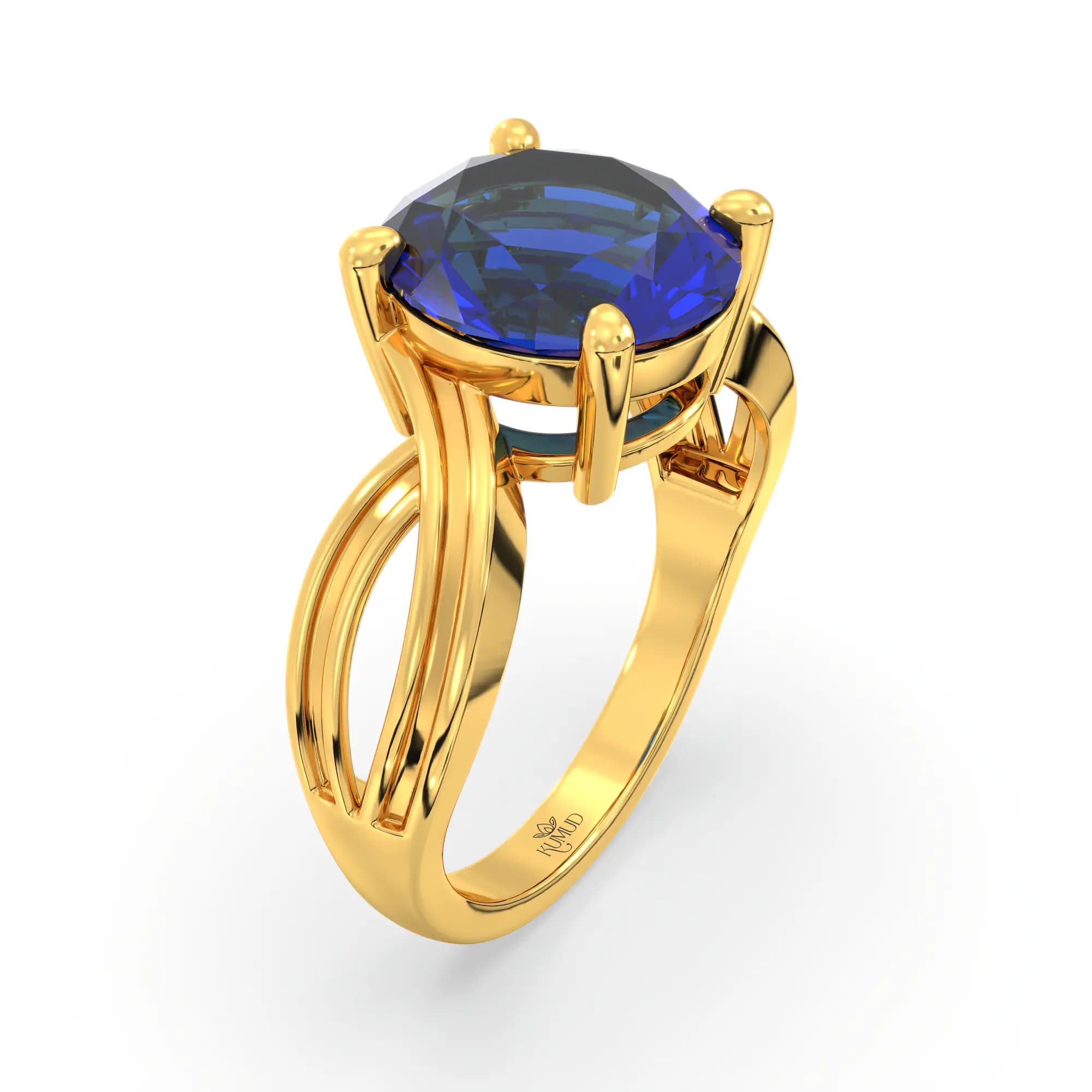 Blue Sapphire (Neelam) Ring for Women in 22K Yellow Gold – Oval 9x8 mm, Prong Setting, 5 g (Design K17A-30)