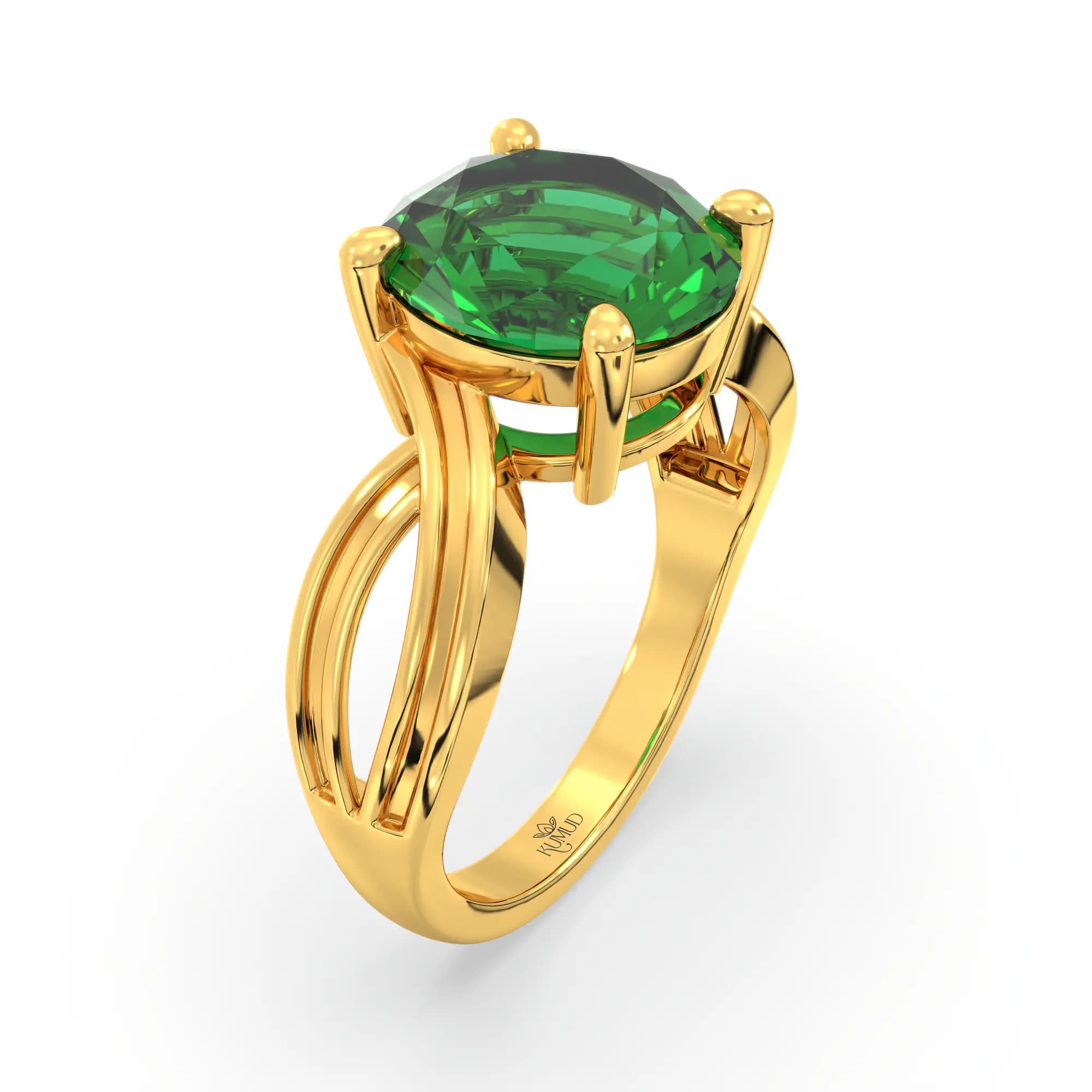 Emerald (Panna) Ring for Women in 22K Yellow Gold – Oval 9x8 mm, Prong Setting, 5 g (Design K17A-30)