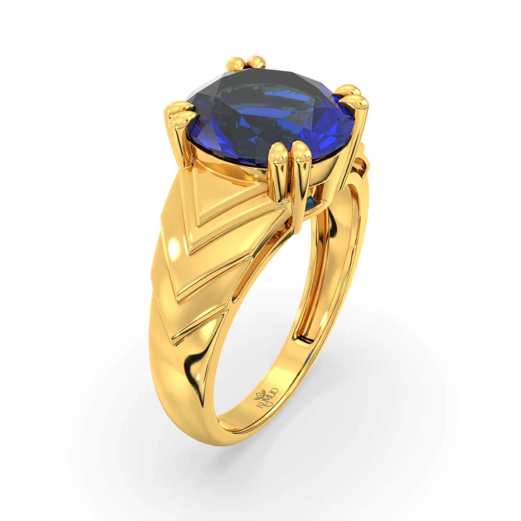Blue Sapphire (Neelam) Ring for Women in 22K Yellow Gold – Oval 9x8 mm, Prong Setting, 5 g (Design K17A-31)