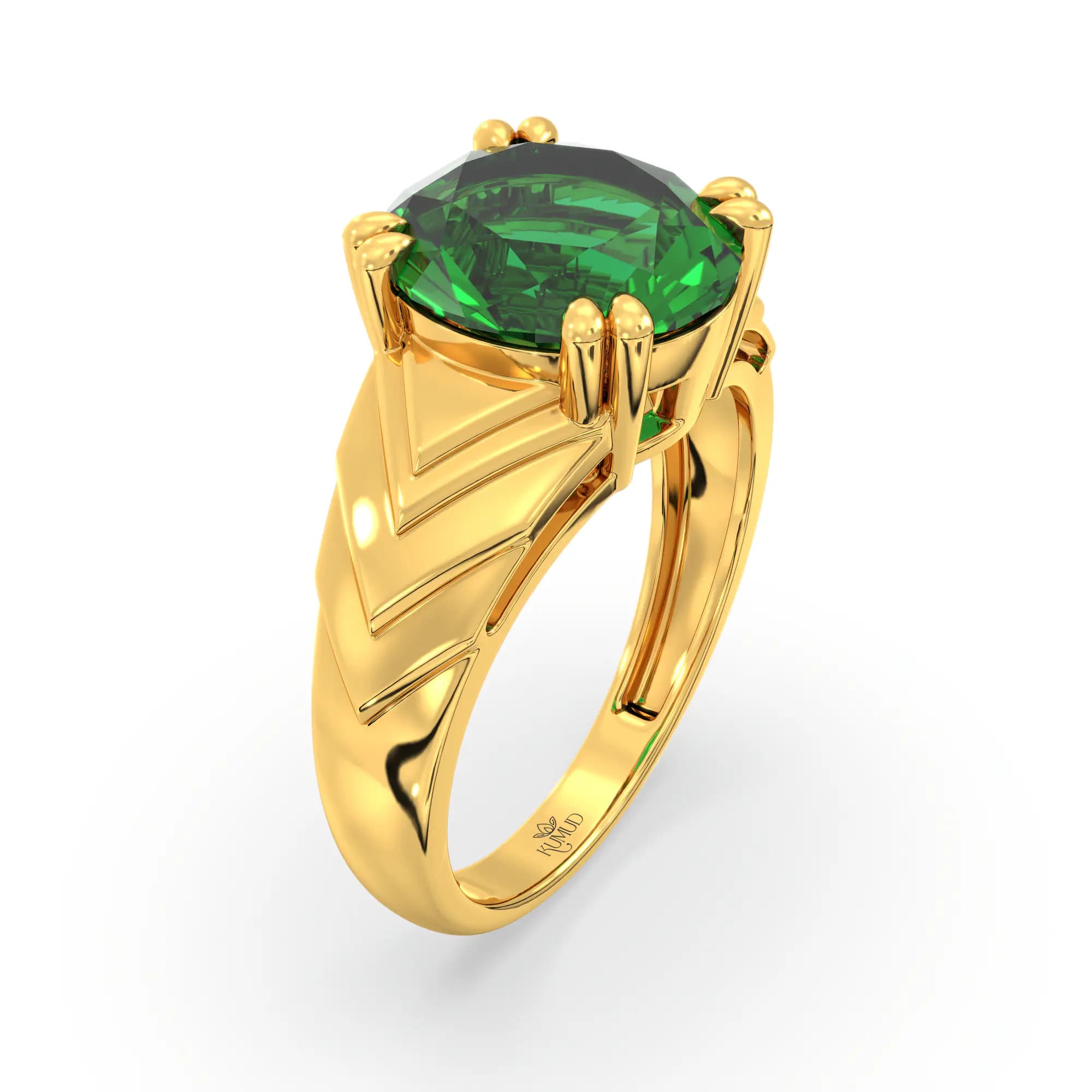 Emerald (Panna) Ring for Women in 22K Yellow Gold – Oval 9x8 mm, Prong Setting, 5 g (Design K17A-31)