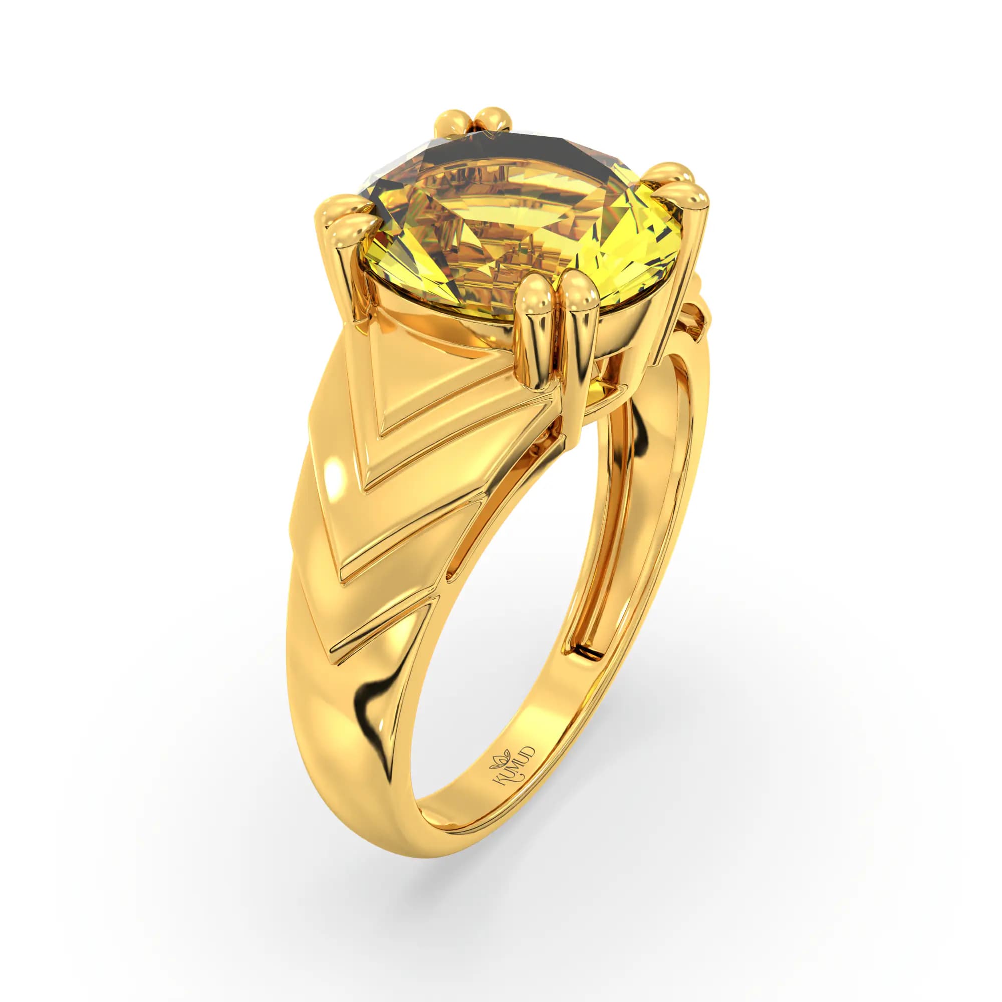 Yellow Sapphire (Pukhraj) Ring for Women in 22K Yellow Gold – Oval 9x8 mm, Prong Setting, 5 g (Design K17A-31)