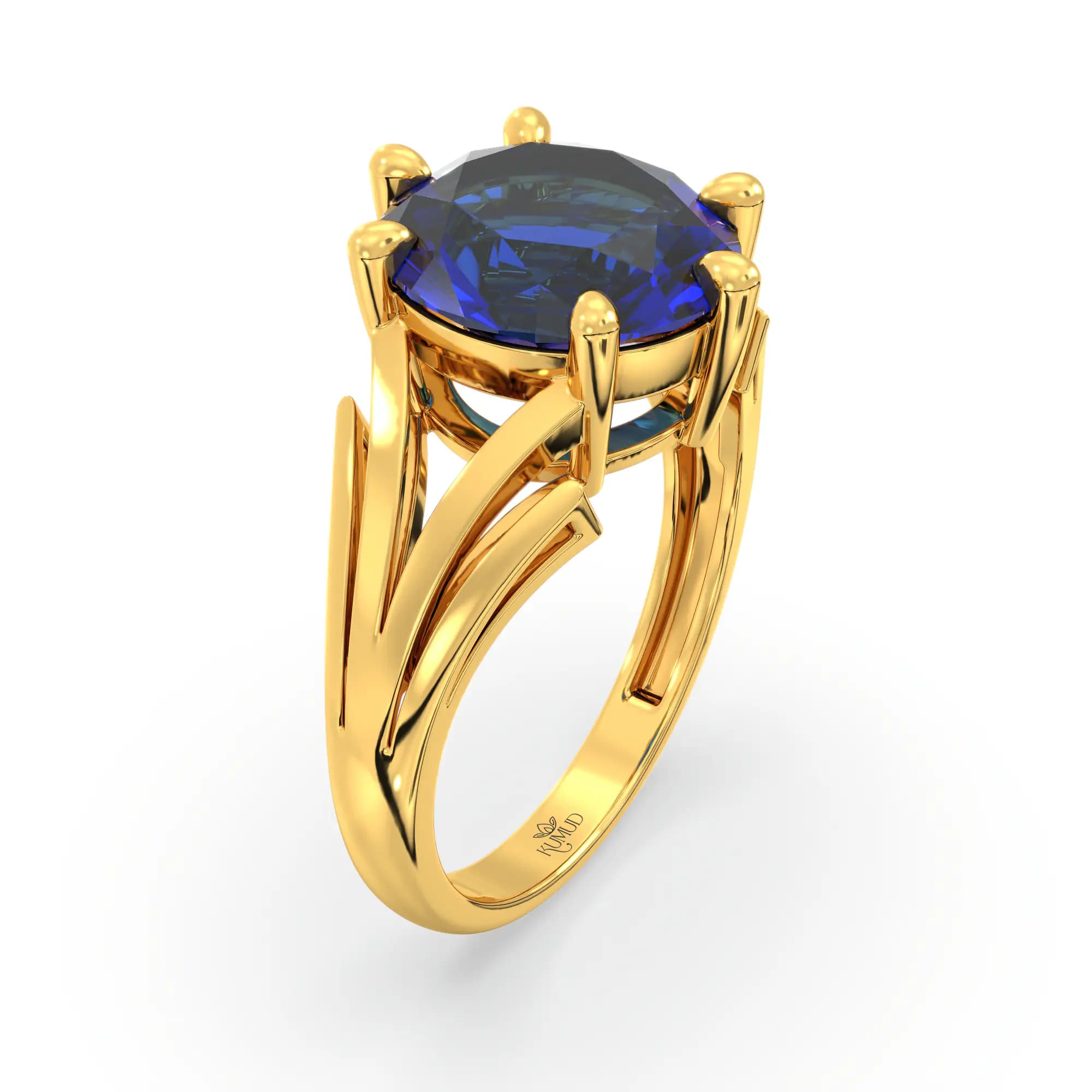 Blue Sapphire (Neelam) Ring for Women in 22K Yellow Gold – Oval 9x8 mm, Prong Setting, 4 g (Design K17A-33)