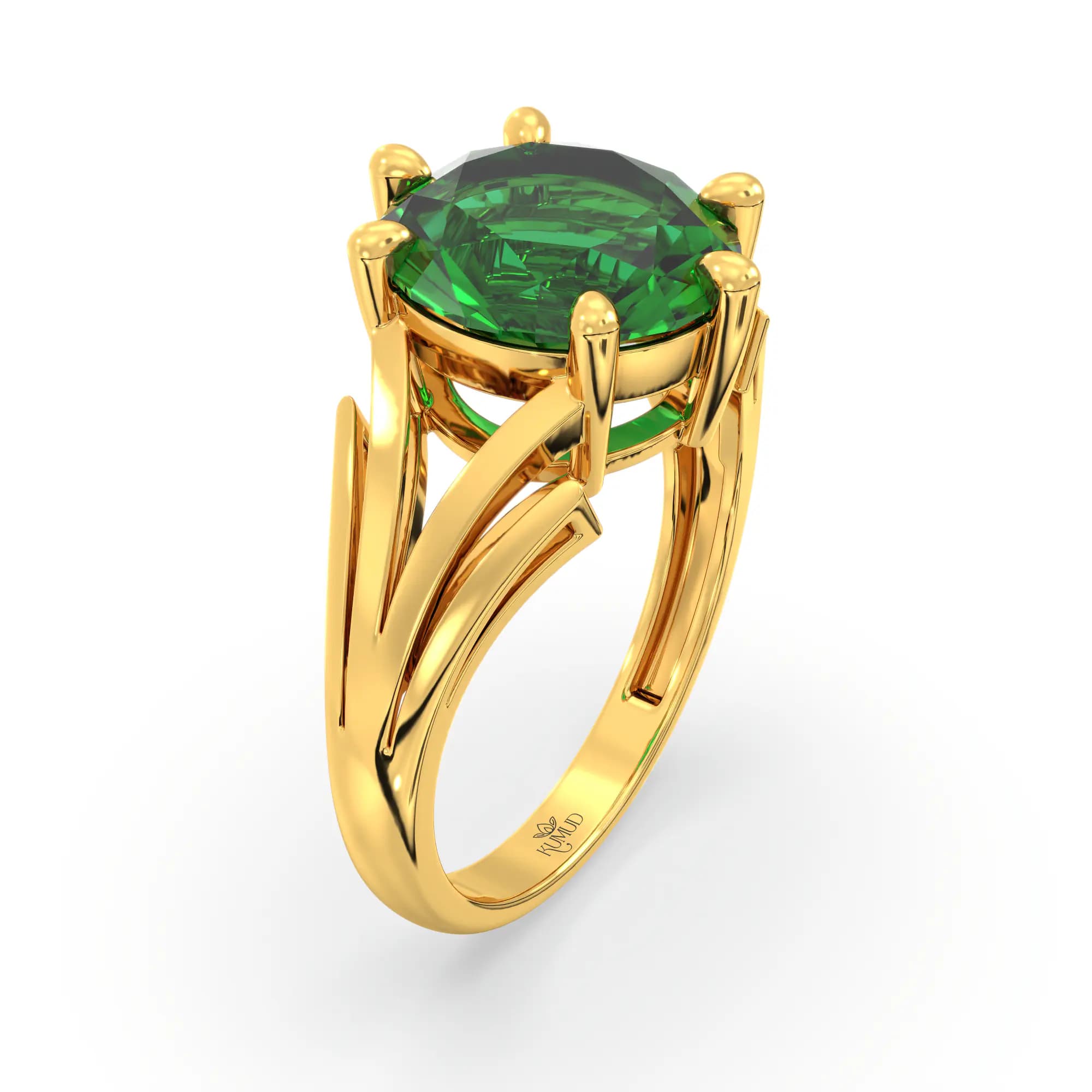 Emerald (Panna) Ring for Women in 22K Yellow Gold – Oval 9x8 mm, Prong Setting, 4 g (Design K17A-33)