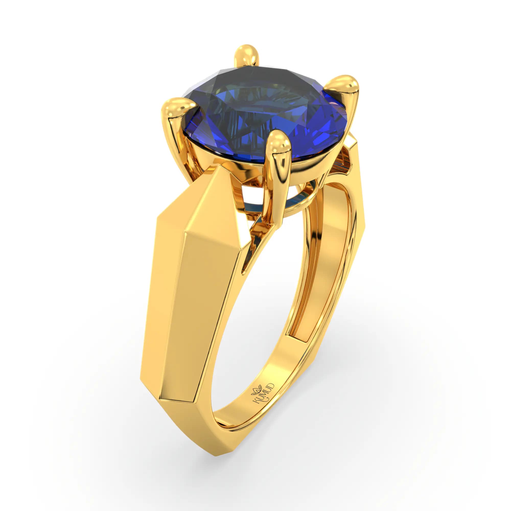 Blue Sapphire (Neelam) Ring for Women in 22K Yellow Gold – Oval 9x8 mm, Prong Setting, 6 g (Design K17A-34)