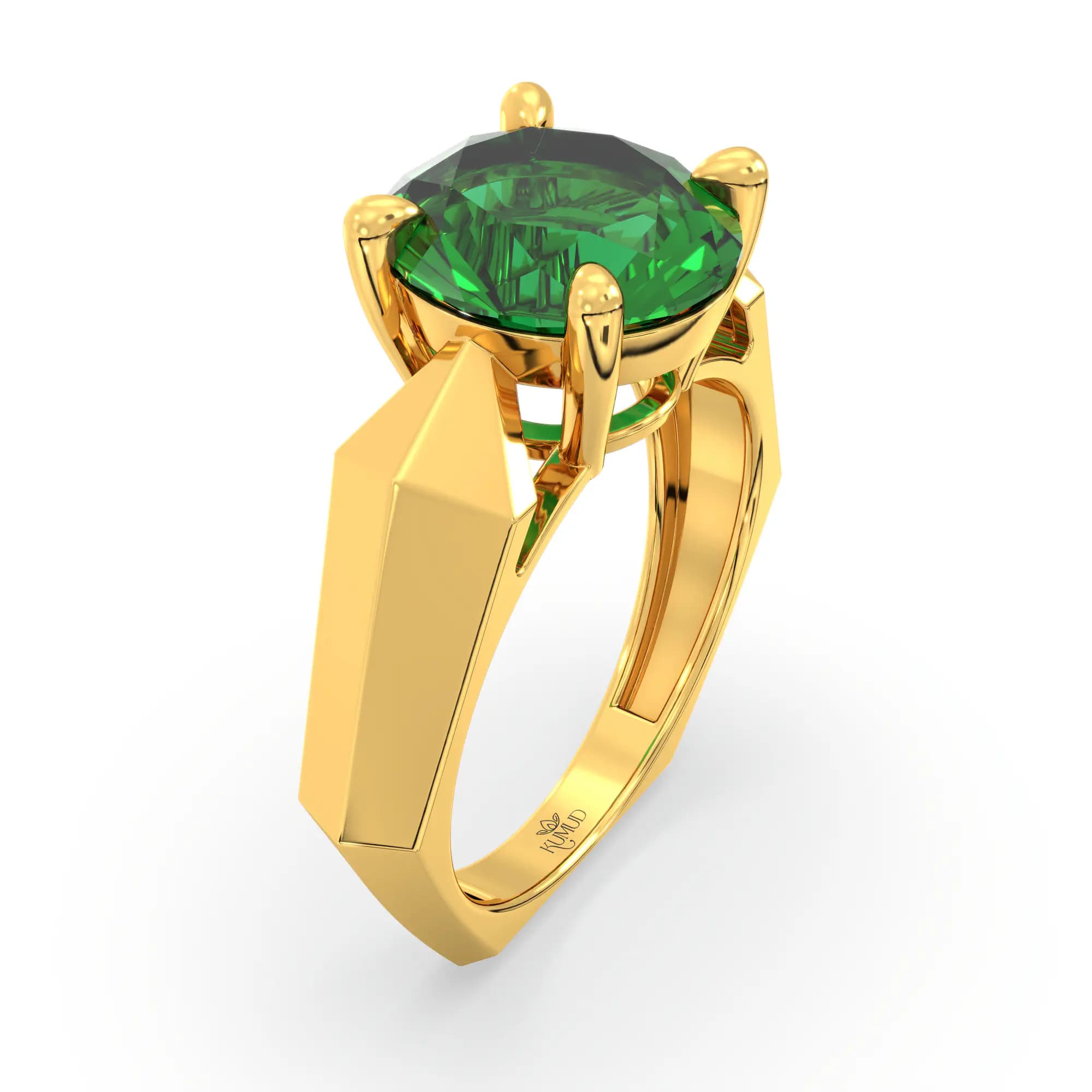 Emerald (Panna) Ring for Women in 22K Yellow Gold – Oval 9x8 mm, Prong Setting, 6 g (Design K17A-34)