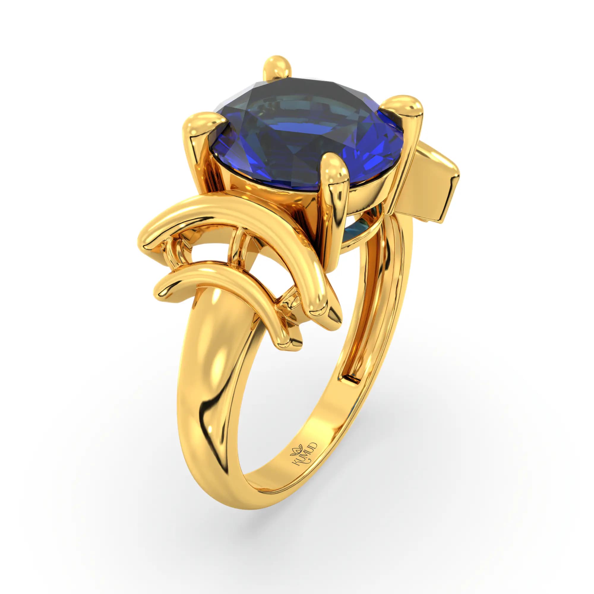 Blue Sapphire (Neelam) Ring for Women in 22K Yellow Gold – Oval 9x8 mm, Prong Setting, 6 g (Design K17A-35)