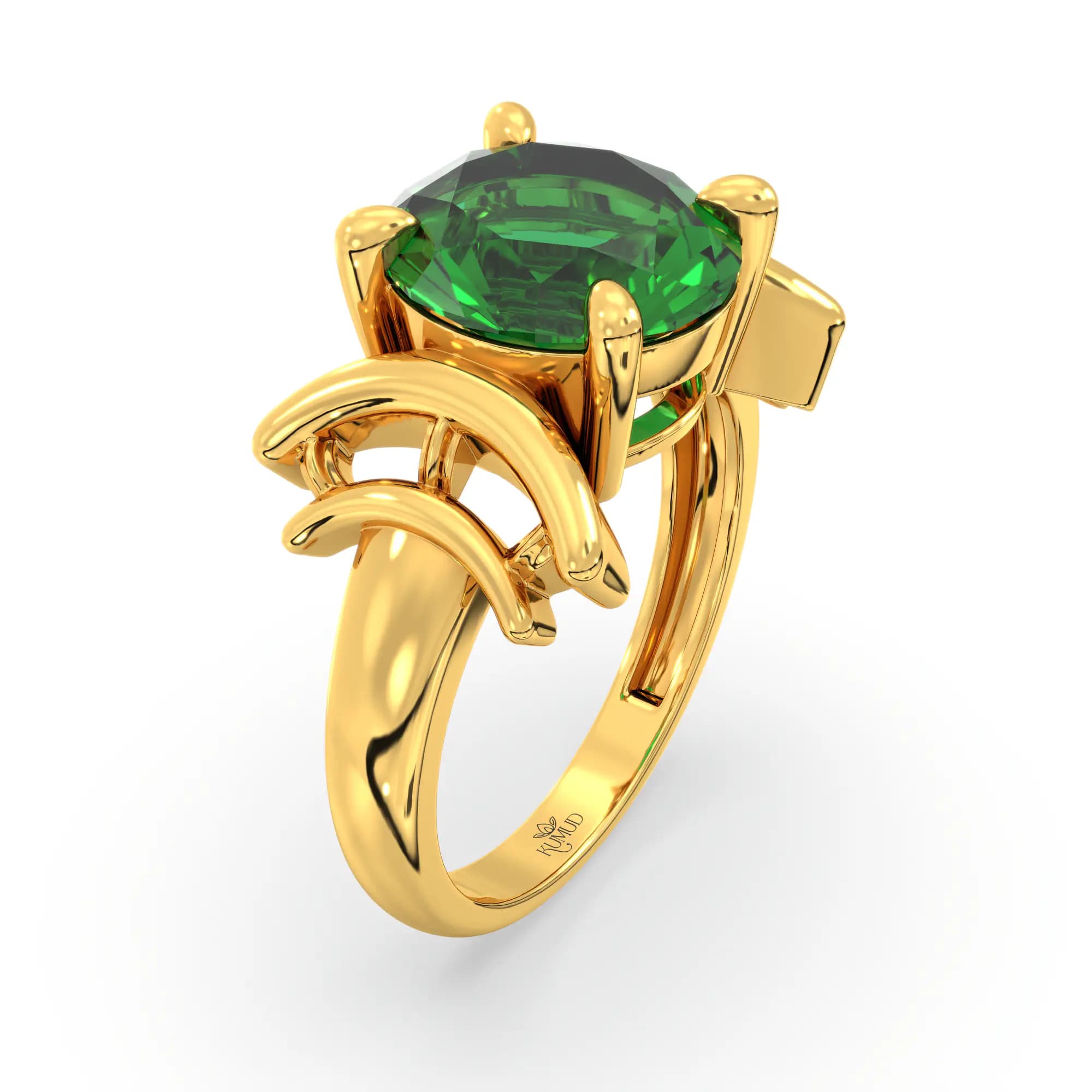 Emerald (Panna) Ring for Women in 22K Yellow Gold – Oval 9x8 mm, Prong Setting, 6 g (Design K17A-35)