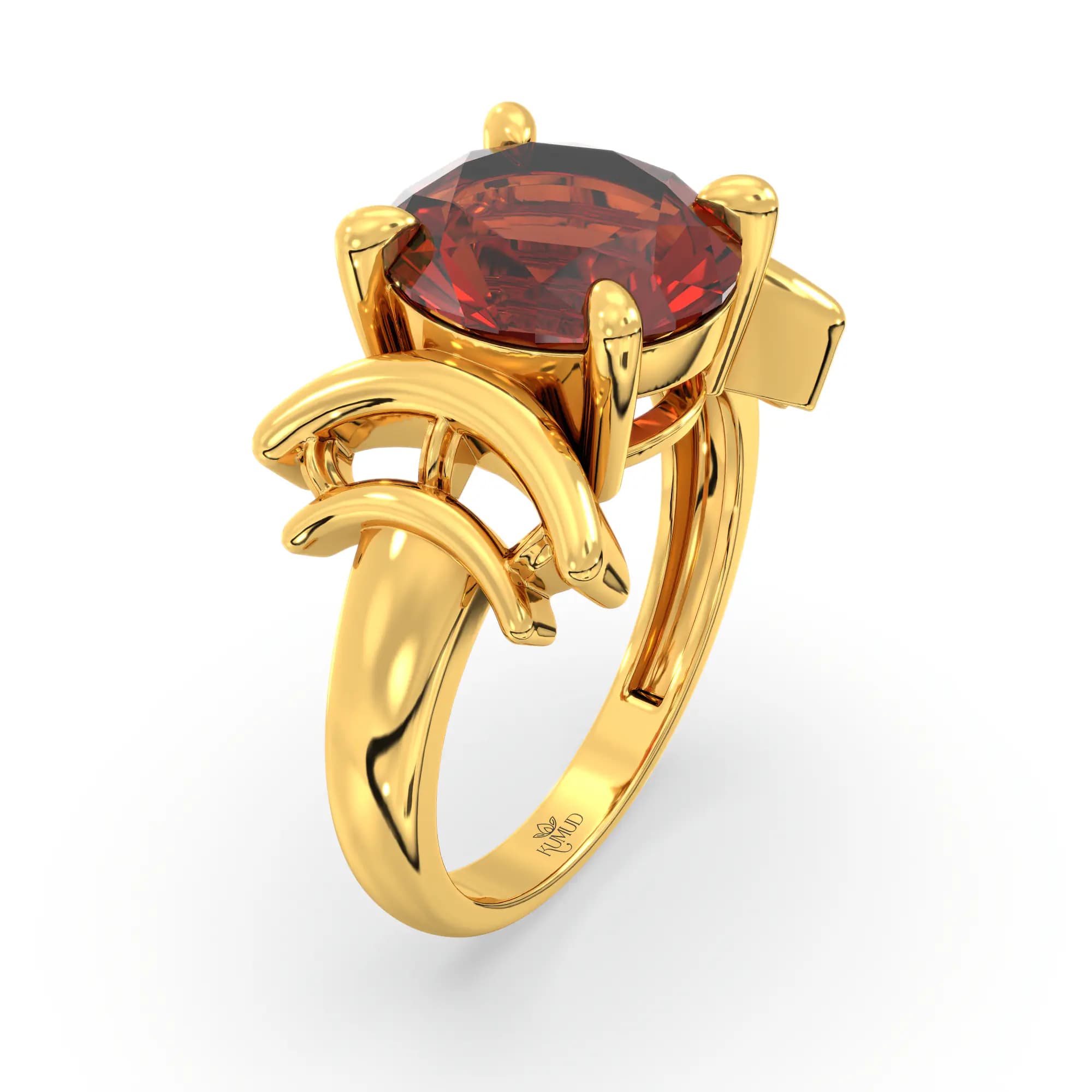 Hessonite (Gomed) Ring for Women in 22K Yellow Gold – Oval 9x8 mm, Prong Setting, 6 g (Design K17A-35)