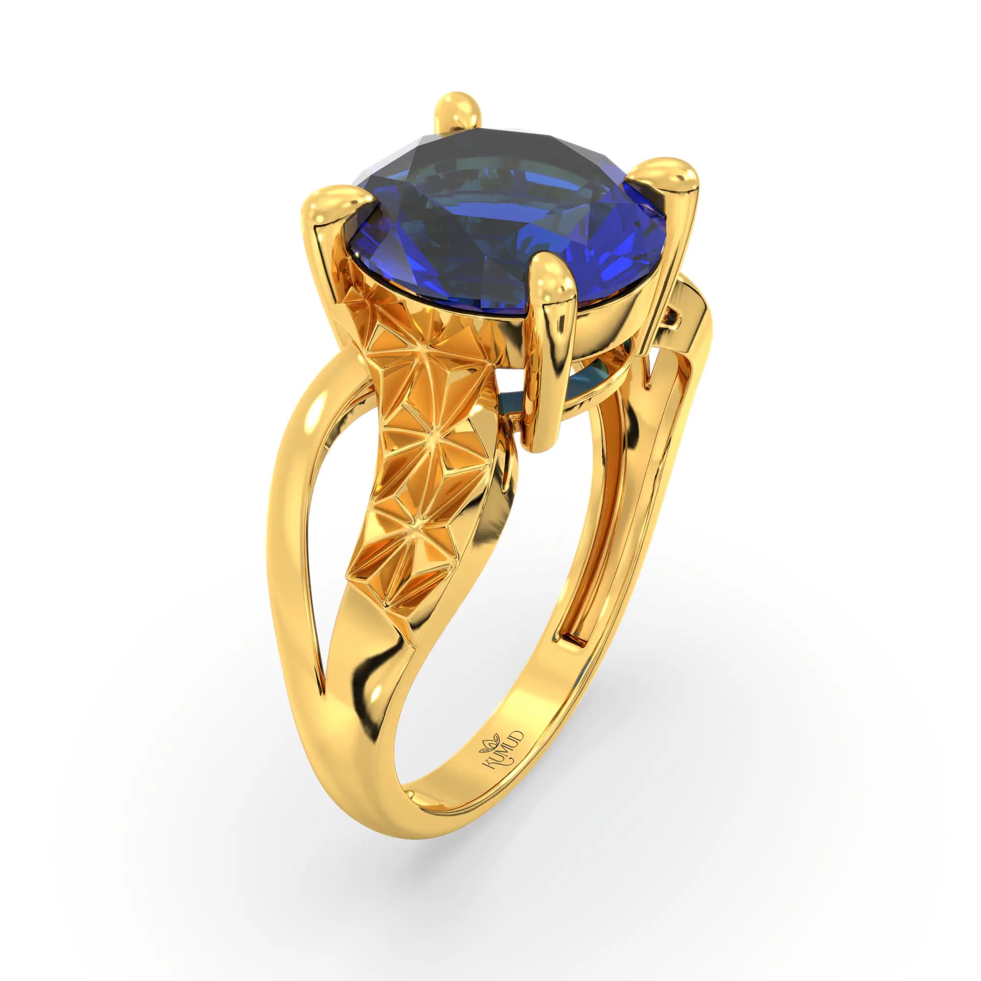 Blue Sapphire (Neelam) Ring for Women in 22K Yellow Gold – Oval 9x8 mm, Prong Setting, 4 g (Design K17A-36)