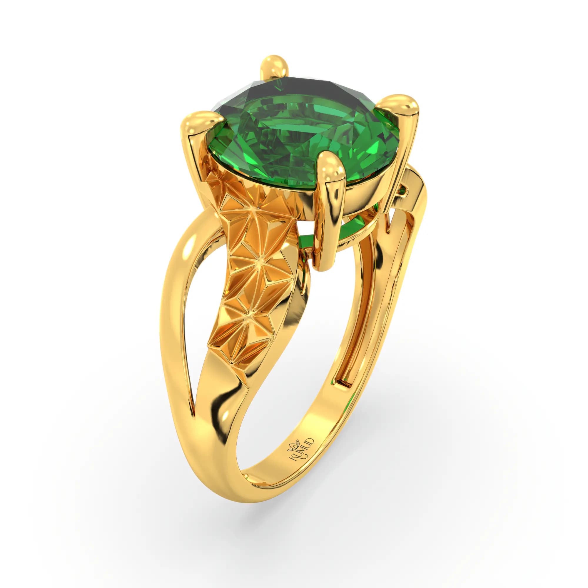 Emerald (Panna) Ring for Women in 22K Yellow Gold – Oval 9x8 mm, Prong Setting, 4 g (Design K17A-36)