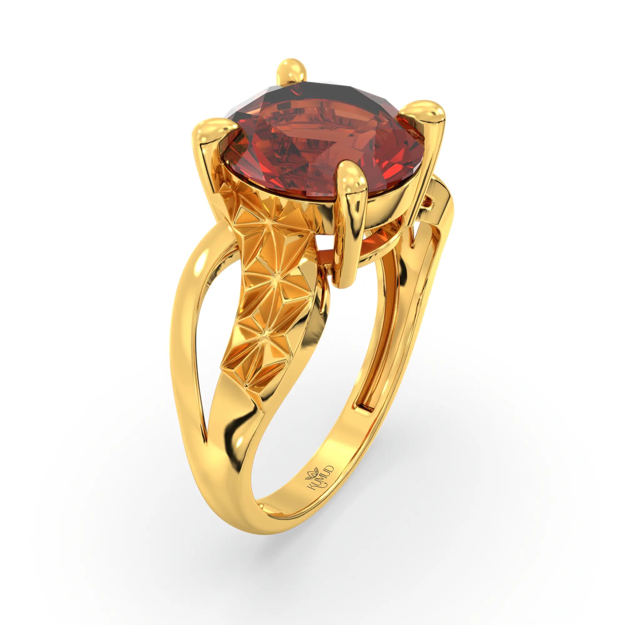 Hessonite (Gomed) Ring for Women in 22K Yellow Gold – Oval 9x8 mm, Prong Setting, 4 g (Design K17A-36)